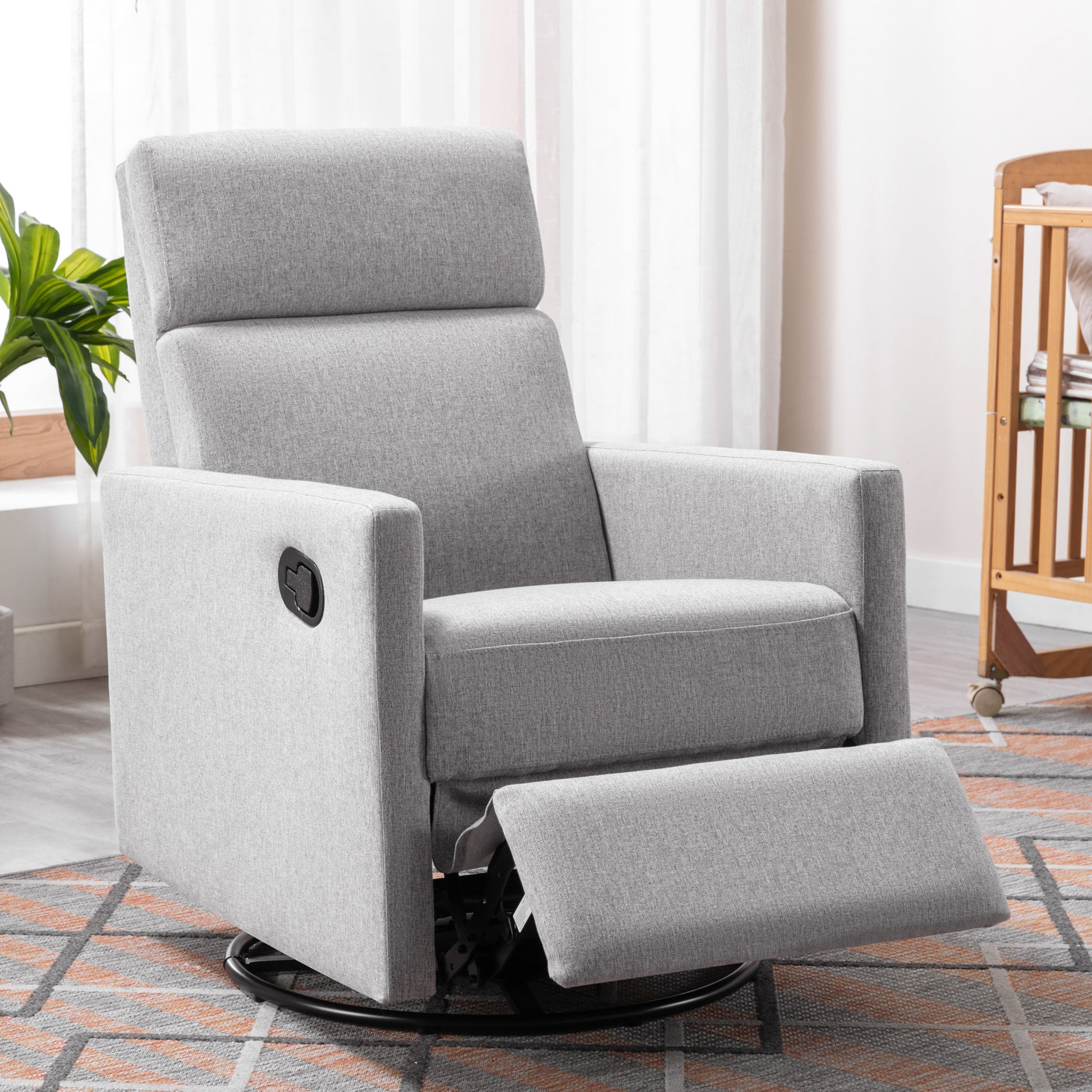 Modern Upholstered Rocker Nursery Chair Plush Seating Glider Swivel Recliner Chair, Gray Gray Linen