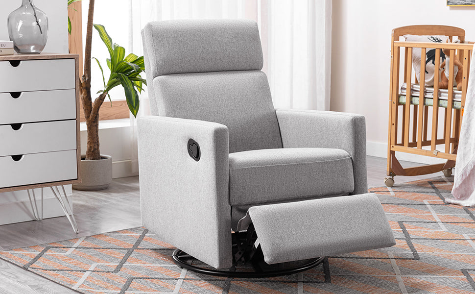 Modern Upholstered Rocker Nursery Chair Plush Seating Glider Swivel Recliner Chair, Gray Gray Linen