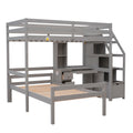 Twin Size Loft Bed With A Stand Alone Bed, Storage Staircase, Desk, Shelves And Drawers, Gray Gray Pine