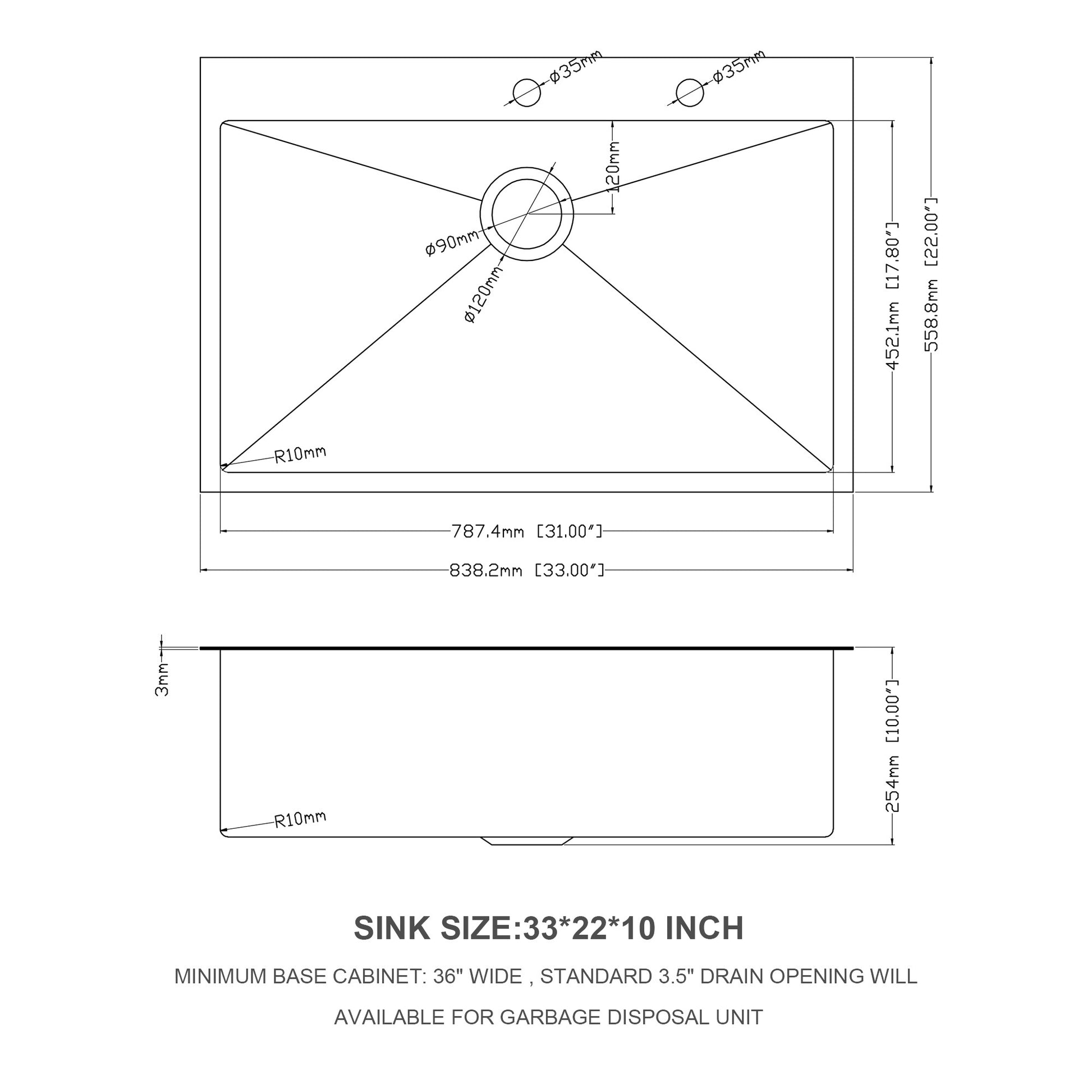 33X22 Inch Kitchen Sink Drop In 16 Gauge Stainless Steel 33" Single Bowl Topmount Kitchen Sink Basin Brushed Nickel Stainless Steel