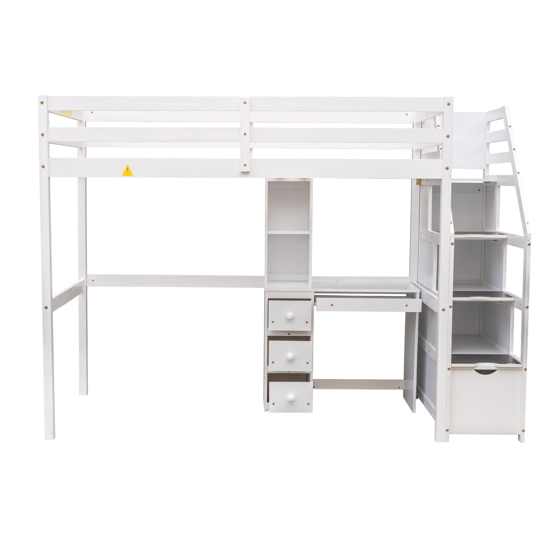 Twin Size Loft Bed With A Stand Alone Bed, Storage Staircase, Desk, Shelves And Drawers, White White Pine