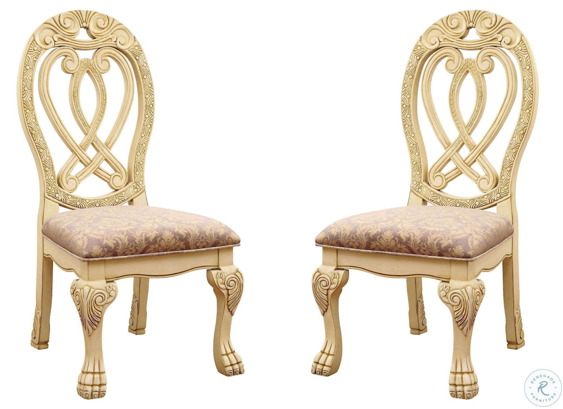 Formal Majestic Traditional Dining Chairs Vintage White Solid Wood Fabric Seat Intricate Carved Details Set Of 2 Side Chairs Antique White Dining Room Classic,Luxury,Traditional Solid Wood