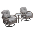 3 Pieces Outdoor Swivel Rocker Patio Chairs, 360 Degree Rocking Patio Conversation Set With Thickened Cushions And Glass Coffee Table For Backyard, Grey Grey Steel
