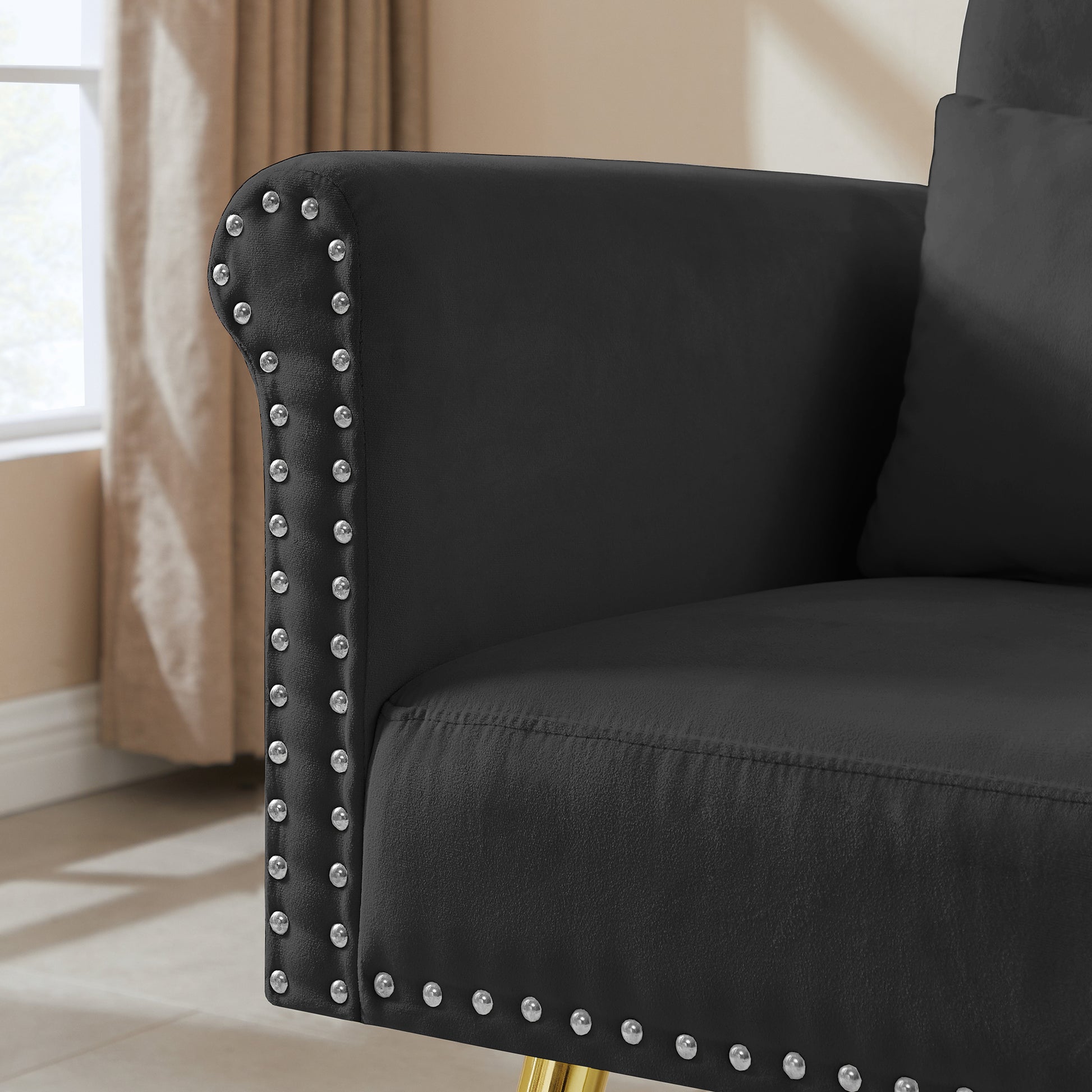 Black Velvet Armchair With Metal Legs Black Foam Velvet