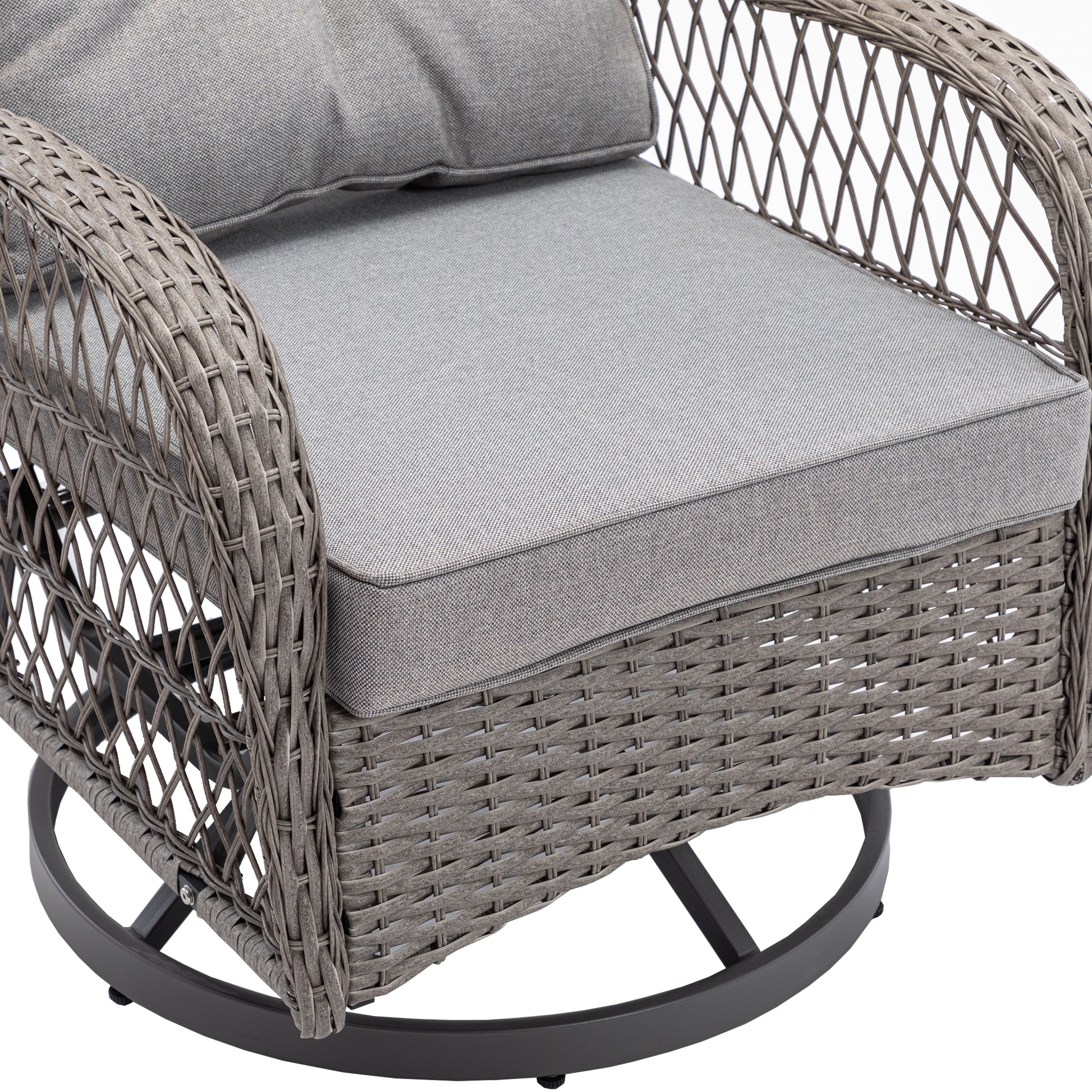 3 Pieces Outdoor Swivel Rocker Patio Chairs, 360 Degree Rocking Patio Conversation Set With Thickened Cushions And Glass Coffee Table For Backyard, Grey Grey Steel