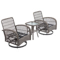 3 Pieces Outdoor Swivel Rocker Patio Chairs, 360 Degree Rocking Patio Conversation Set With Thickened Cushions And Glass Coffee Table For Backyard, Grey Grey Steel