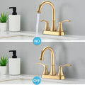 4 Inches Centerset Bathroom Faucet 360 Swivel Spout, With Pop Up Drain Brushed Gold Brushed Gold Zinc