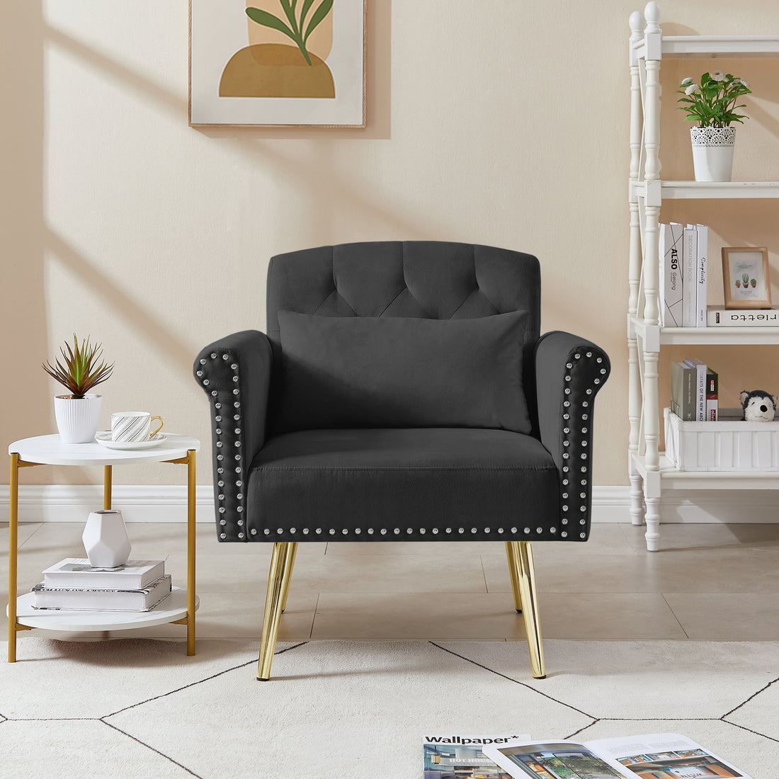 Black Velvet Armchair With Metal Legs Black Foam Velvet