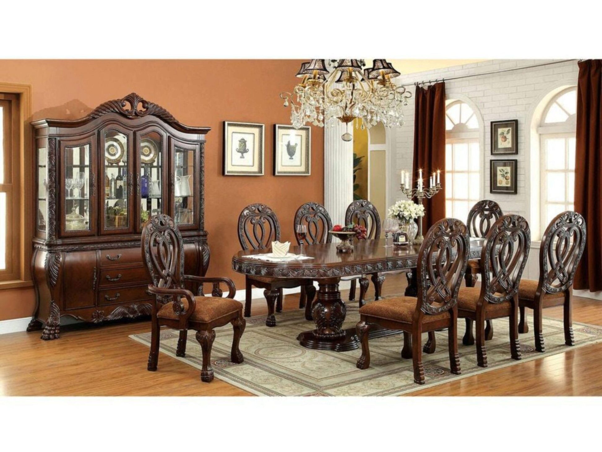 Formal Majestic Traditional Dining Chairs Cherry Solid Wood Fabric Seat Intricate Carved Details Set Of 2 Side Chairs Cherry Brown Dining Room Classic,Luxury,Traditional Dining Chairs Solid Wood