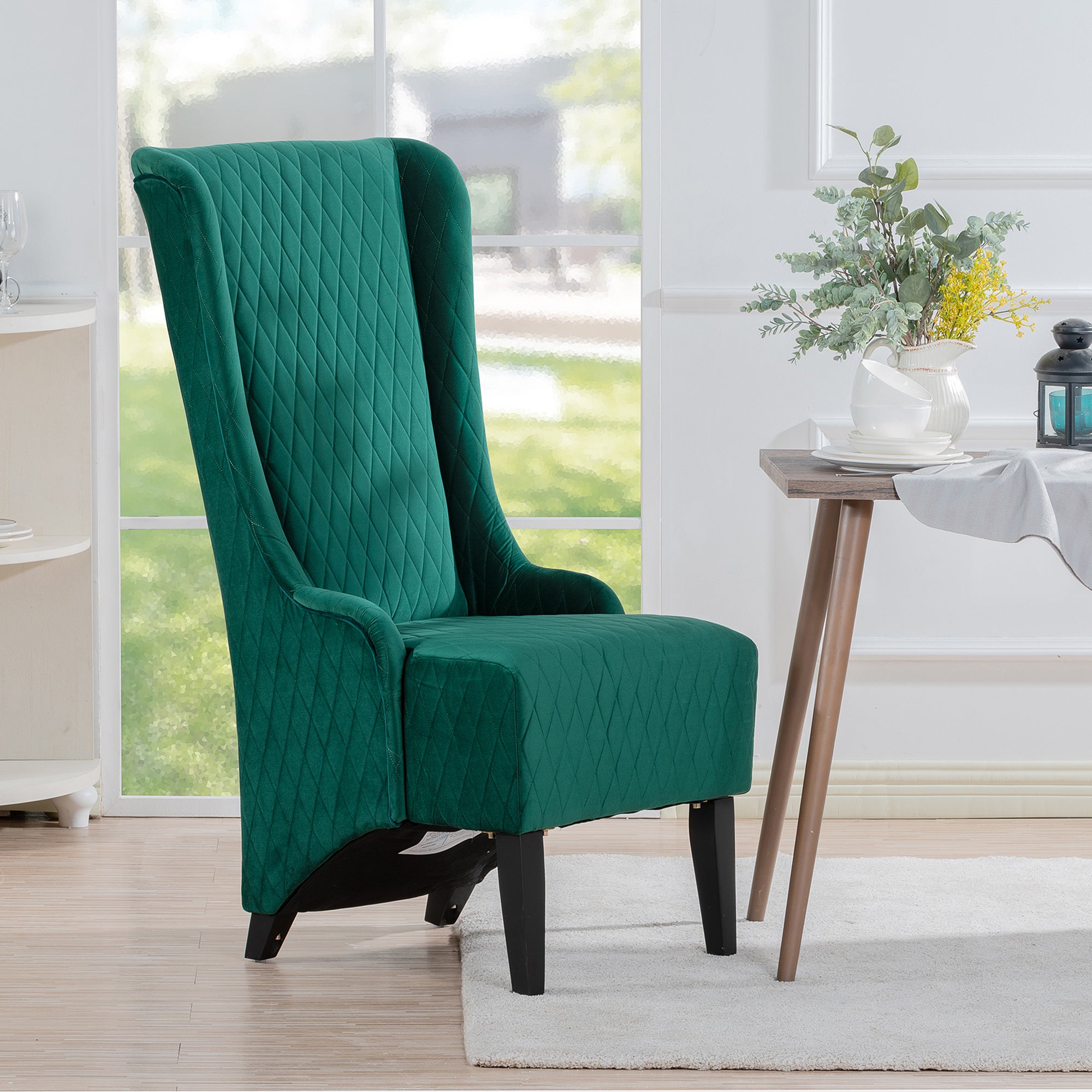 23.03" Wide High Back Velvet Accent Chair, Comfy High retro green-fabric