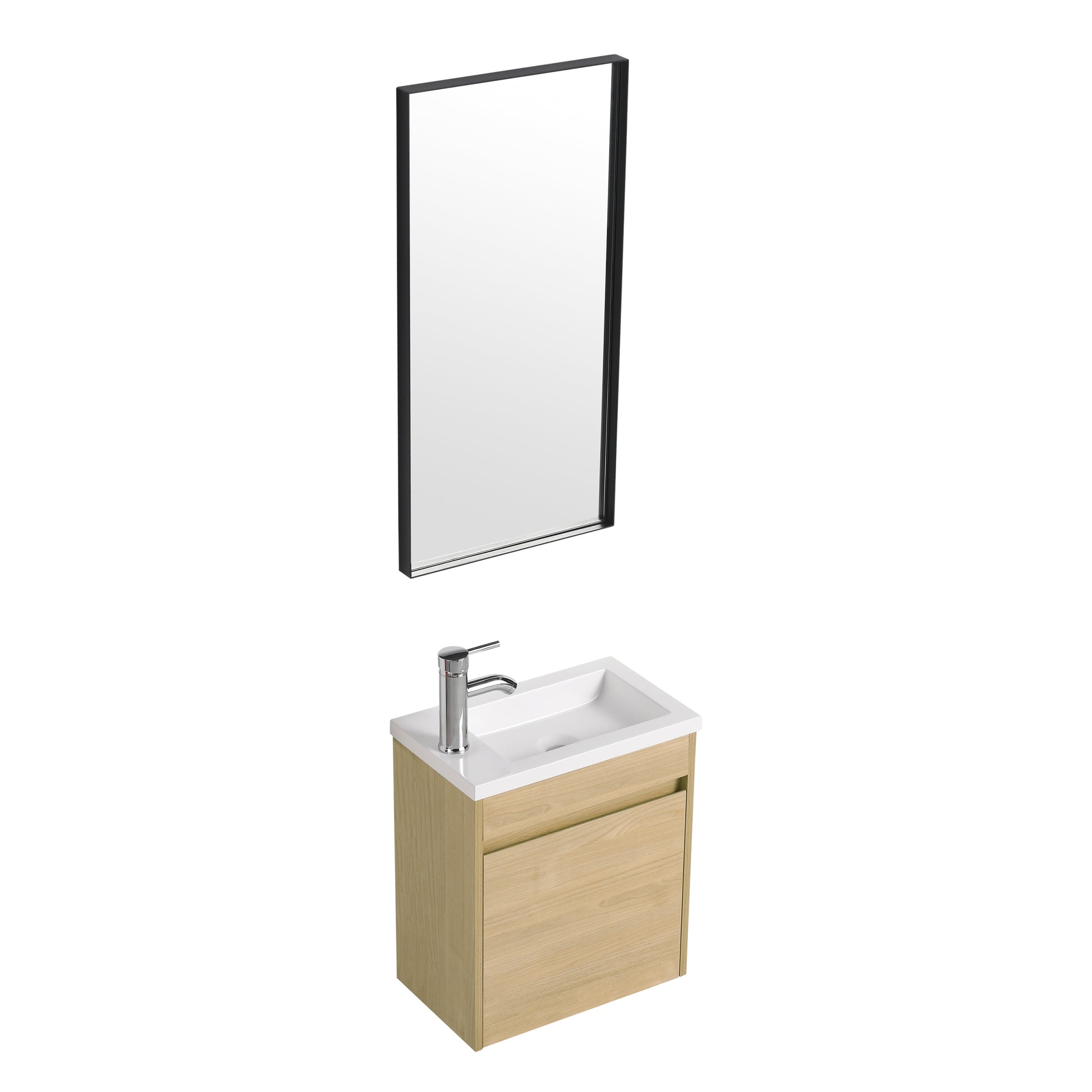 Bathroom Vanity With Single Sink,18 Inch For Small Bathroom Excluding Faucets Light Teak 1 Bathroom Wall Mounted Modern Plywood