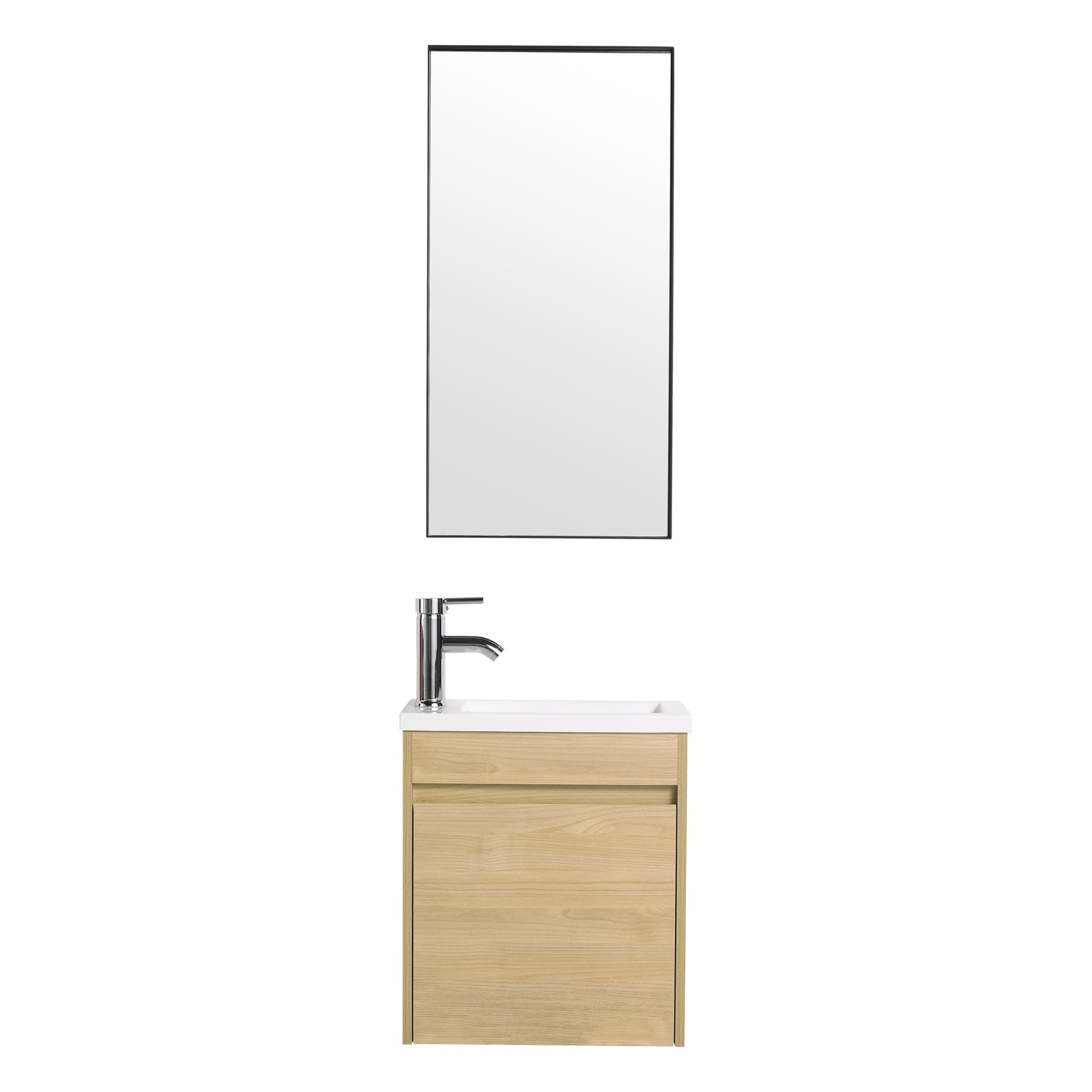 Bathroom Vanity With Single Sink,18 Inch For Small Bathroom Excluding Faucets Light Teak 1 Bathroom Wall Mounted Modern Plywood