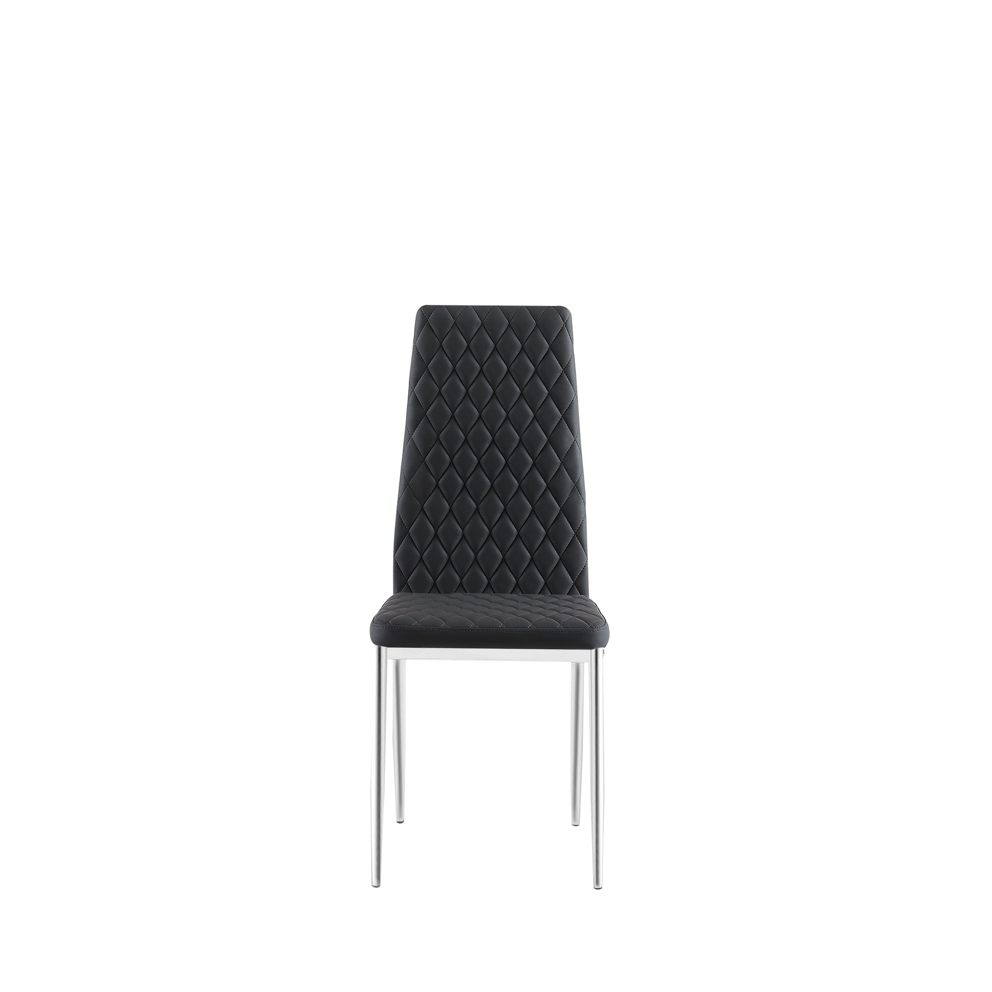 Black Modern Simple Style Dining Chair Leather Chrome Metal Pipe Diamond Grid Pattern Restaurant Home Conference Chair Set Of 6 Black Pu Leather