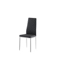 Black Modern Simple Style Dining Chair Leather Chrome Metal Pipe Diamond Grid Pattern Restaurant Home Conference Chair Set Of 4 Black Leather