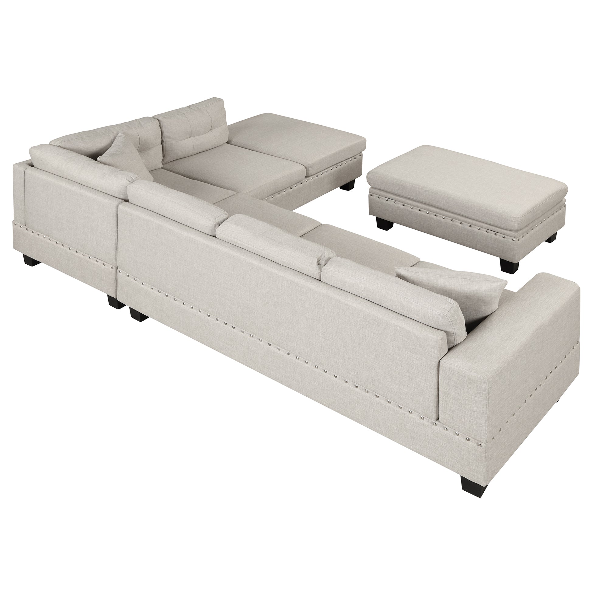 105" Modern Sectional Sofa With Storage Ottoman, L Shape Couch With 2 Pillows And Cup Holder,Sectional Sofa With Reversible Chaise For Living Room,Light Gray Light Gray Foam Linen 6 Seat