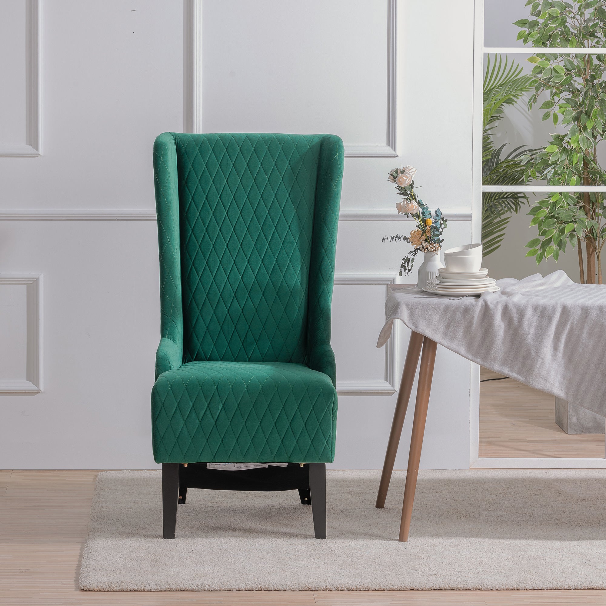 23.03" Wide High Back Velvet Accent Chair, Comfy High retro green-fabric