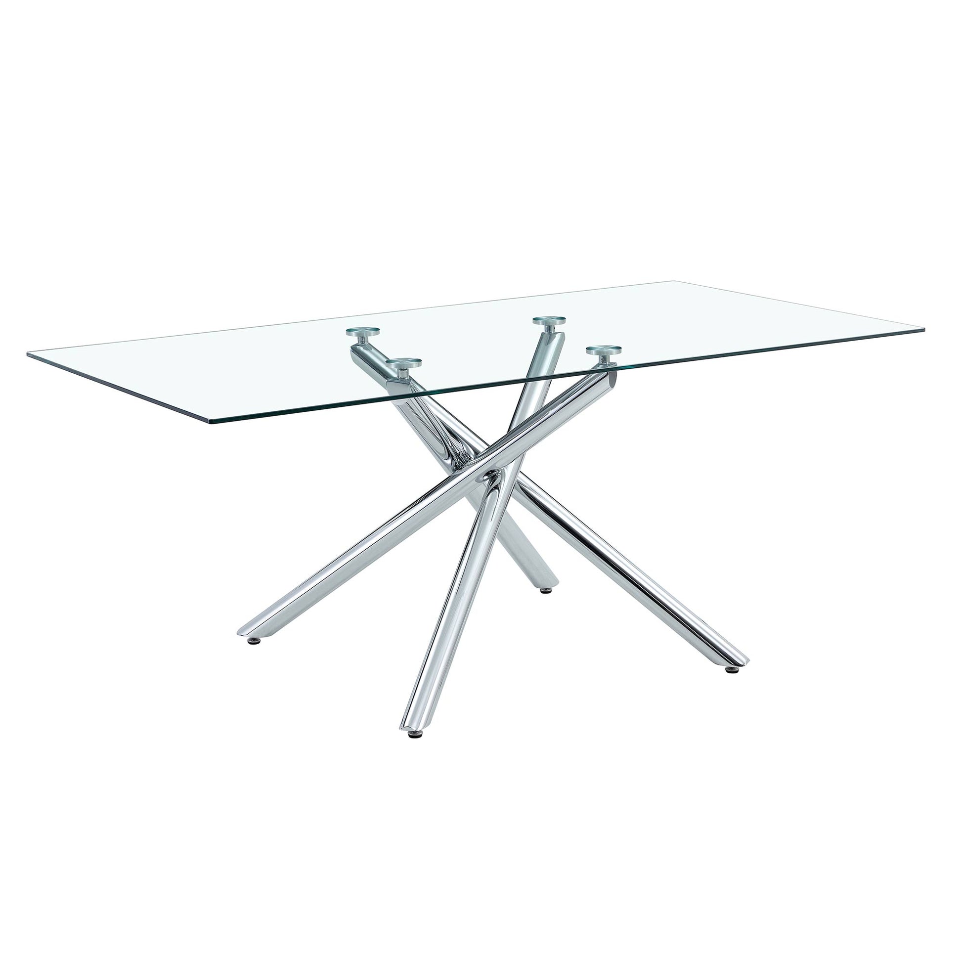 Large Modern Minimalist Rectangular Glass Dining Table For 4 8 People With 0.39" Tempered Glass Tabletop And Silver Metal Legs, For Kitchen Dining Living Meeting Room Banquet Hall Silver Glass