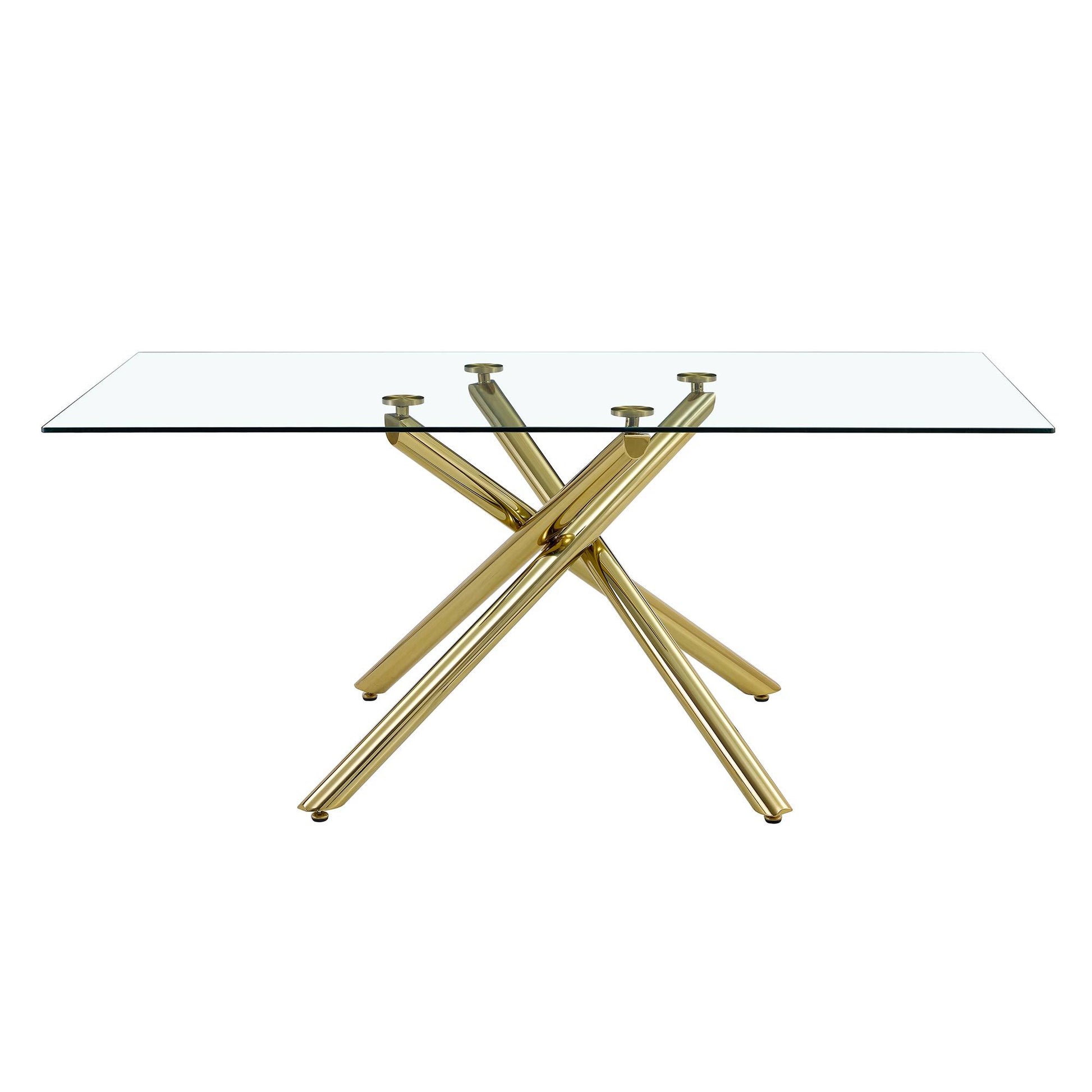 Large Modern Minimalist Rectangular Glass Dining Table With 6 8 People With 0.39" Tempered Glass Top And Gold Metal Legs For Kitchen, Dining Room, Living Room, Meeting Room, Banquet Hall Golden Glass