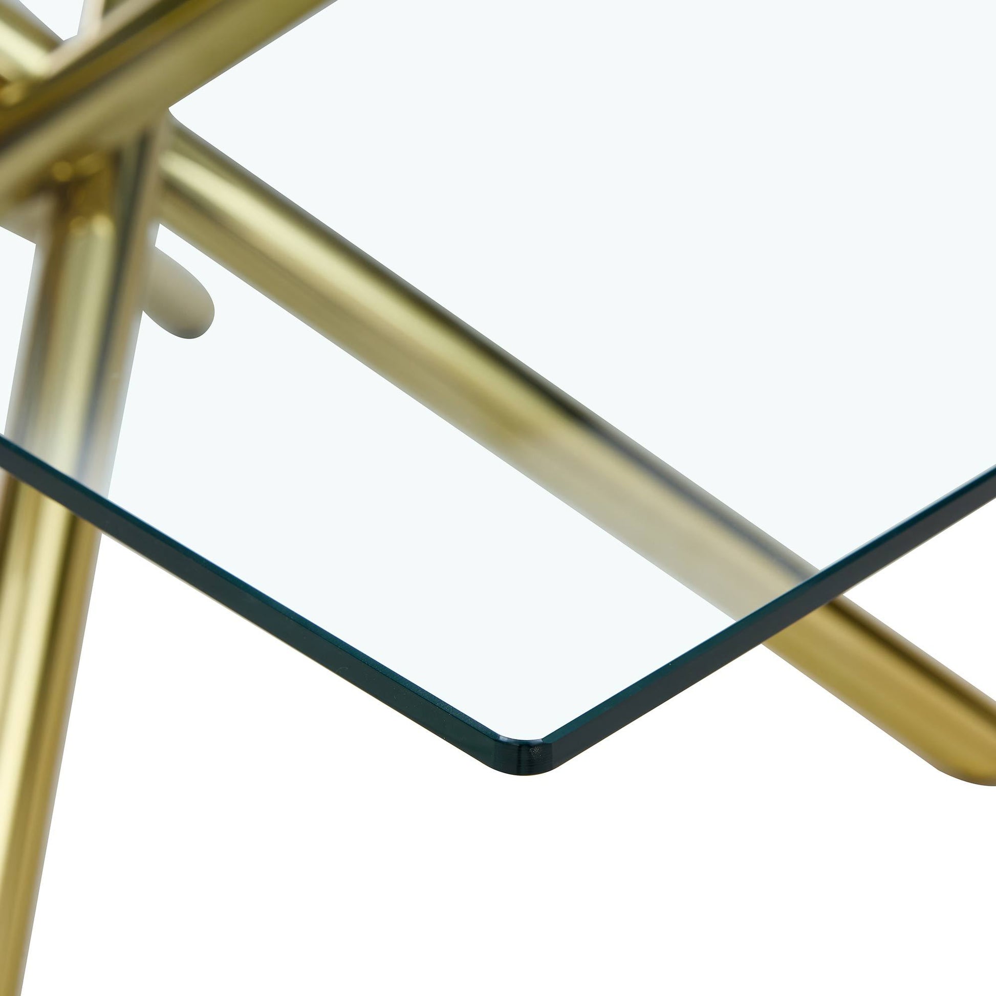 Large Modern Simple Rectangular Glass Dining Table For 4 8 People With 0.39" Tempered Glass Top And Golden Metal Legs For Kitchen, Dining Room, Living Room, Meeting Room, Banquet Hall Golden Glass