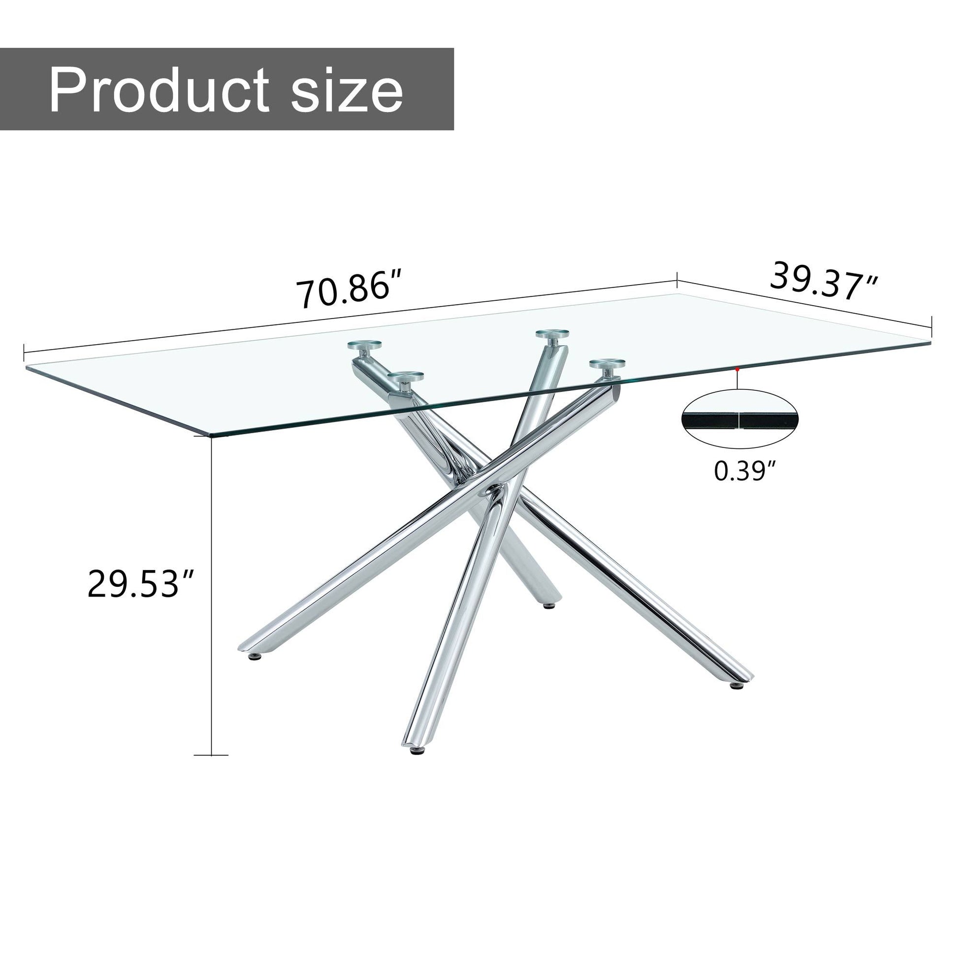 Large Modern Minimalist Rectangular Glass Dining Table silver-glass