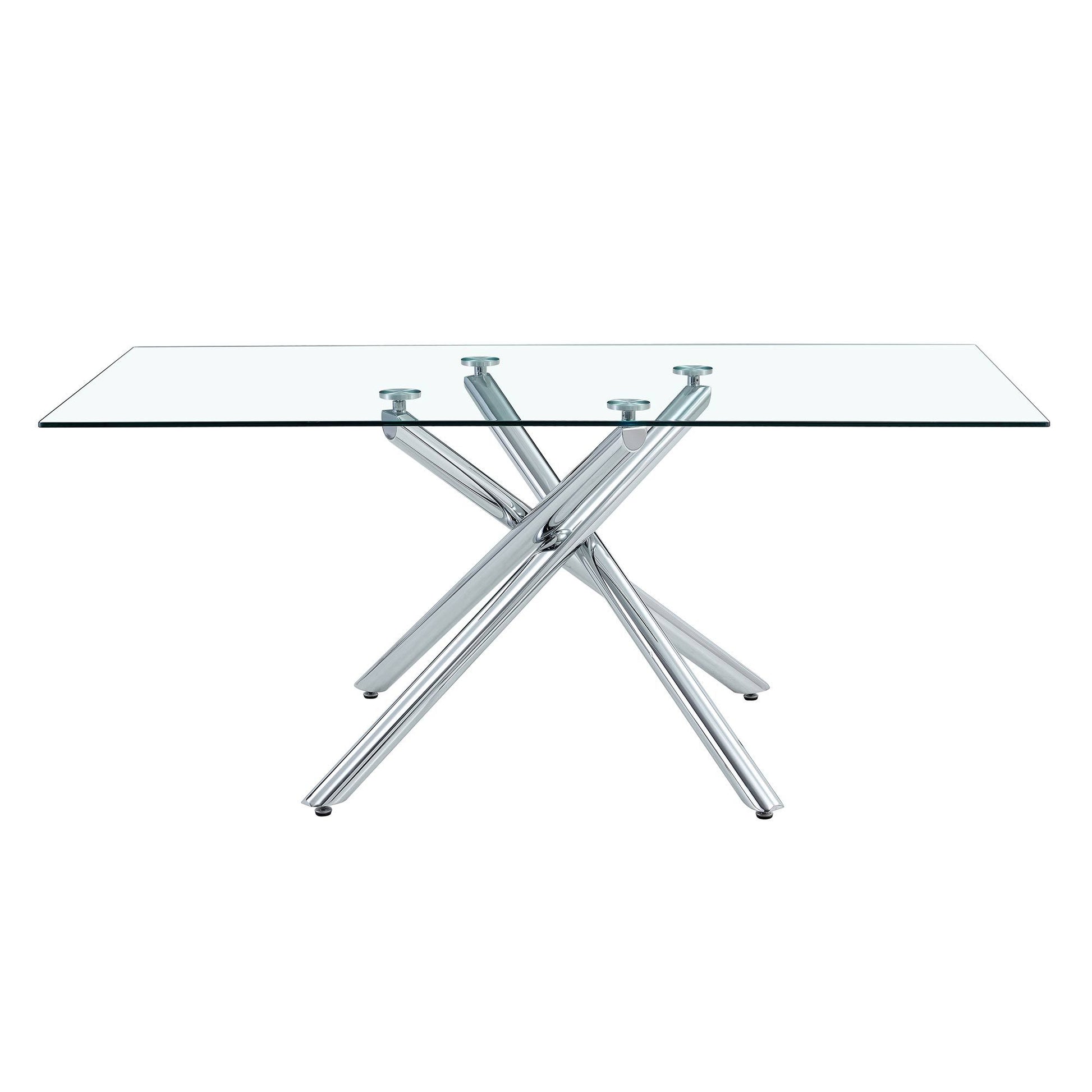 Large Modern Minimalist Rectangular Glass Dining Table silver-glass