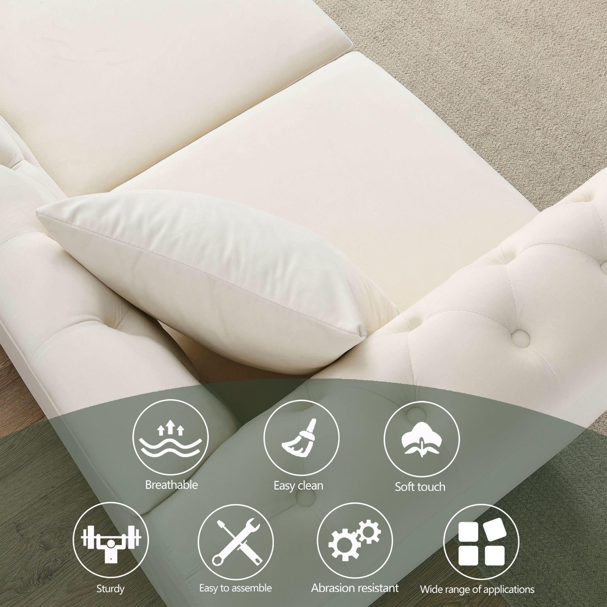 Video 80" Chesterfield Sofa Beige Velvet For Living Room, 3 Seater Sofa Tufted Couch With Rolled Arms And For Living Room, Bedroom, Office, Apartment, Two Pillowsw834S00008 Beige Foam Velvet