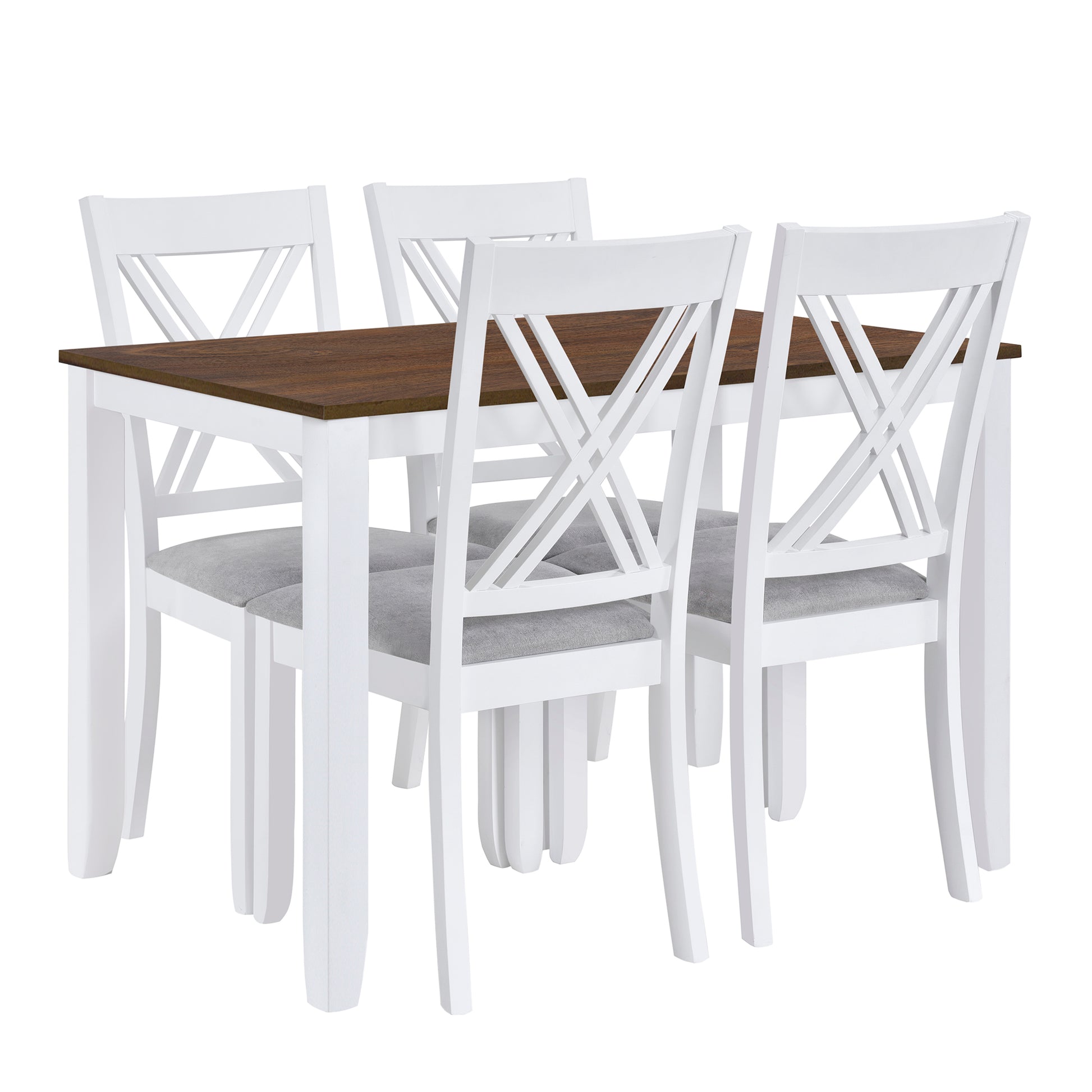 Rustic Minimalist Wood 5 Piece Dining Table Set With 4 X Back Chairs For Small Places, White White Wood Dining Room Solid Wood Rubberwood Rectangular Dining Table With Chair Upholstered Chair Wood White Slat Back Seats 4 Rustic 4 Leg Foam Solid Wood