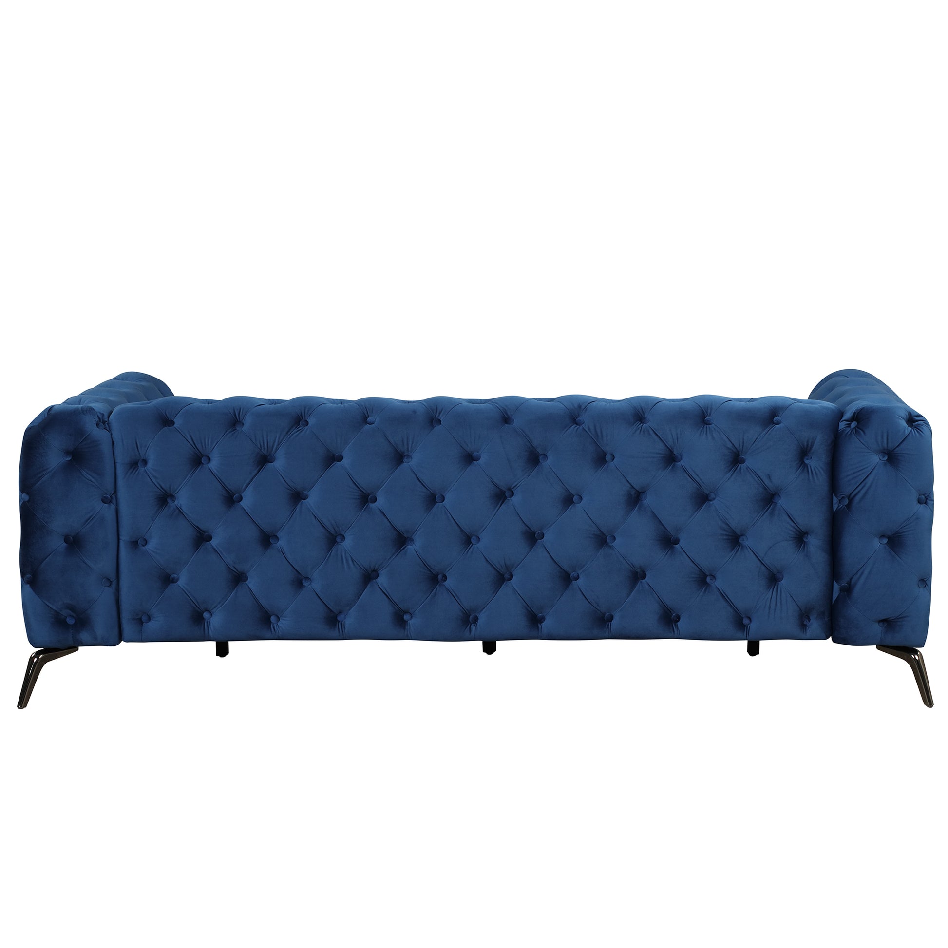 85.5" Velvet Upholstered Sofa With Sturdy Metal Legs,Modern Sofa Couch With Button Tufted Back, 3 Seater Sofa Couch For Living Room,Apartment,Home Office,Blue Blue Foam Velvet