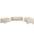 Modern 3 Piece Sofa Sets With Sturdy Metal Legs,Velvet Upholstered Couches Sets Including Three Seat Sofa, Loveseat And Single Chair For Living Room Furniture Set,Beige Beige Foam Velvet