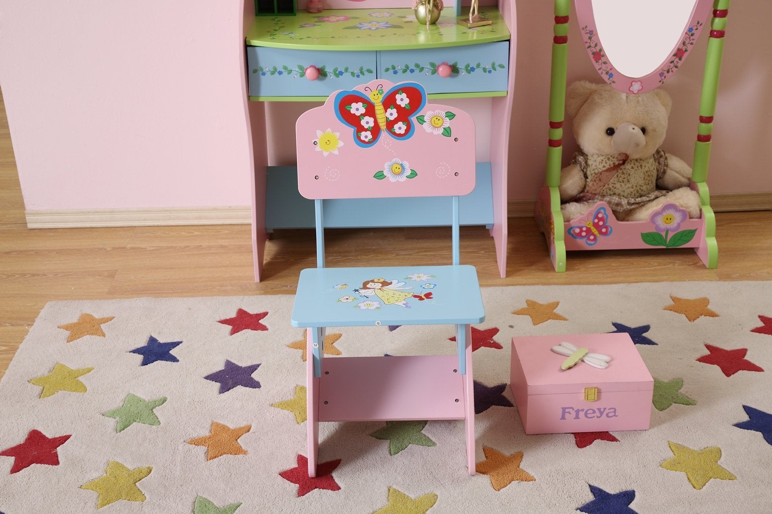 Olivia The Fairy Girls Dressing Table With Chair Pink Mdf