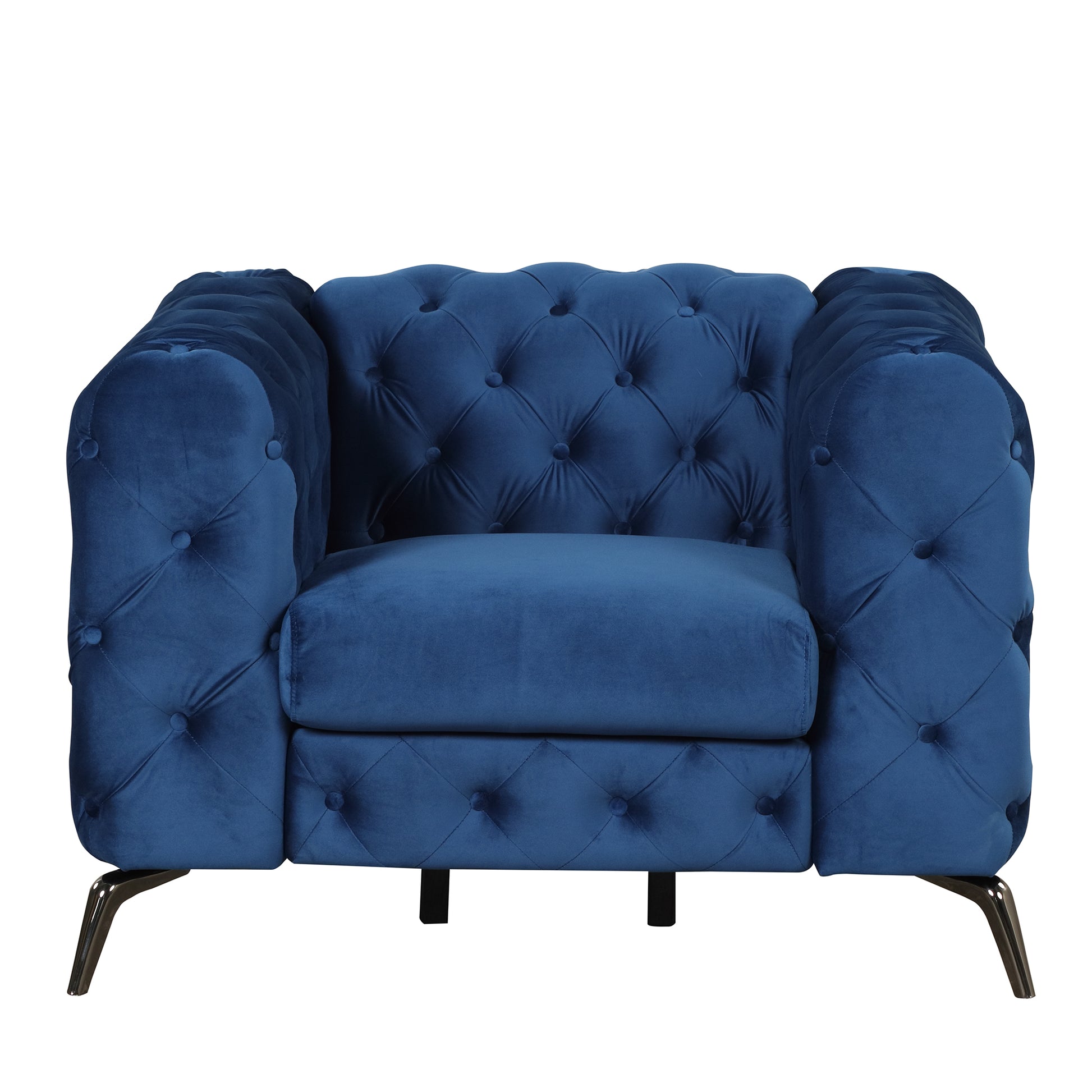 40.5" Velvet Upholstered Accent Sofa,Modern Single Sofa Chair With Button Tufted Back,Modern Single Couch For Living Room,Bedroom,Or Small Space,Blue Blue Foam Velvet
