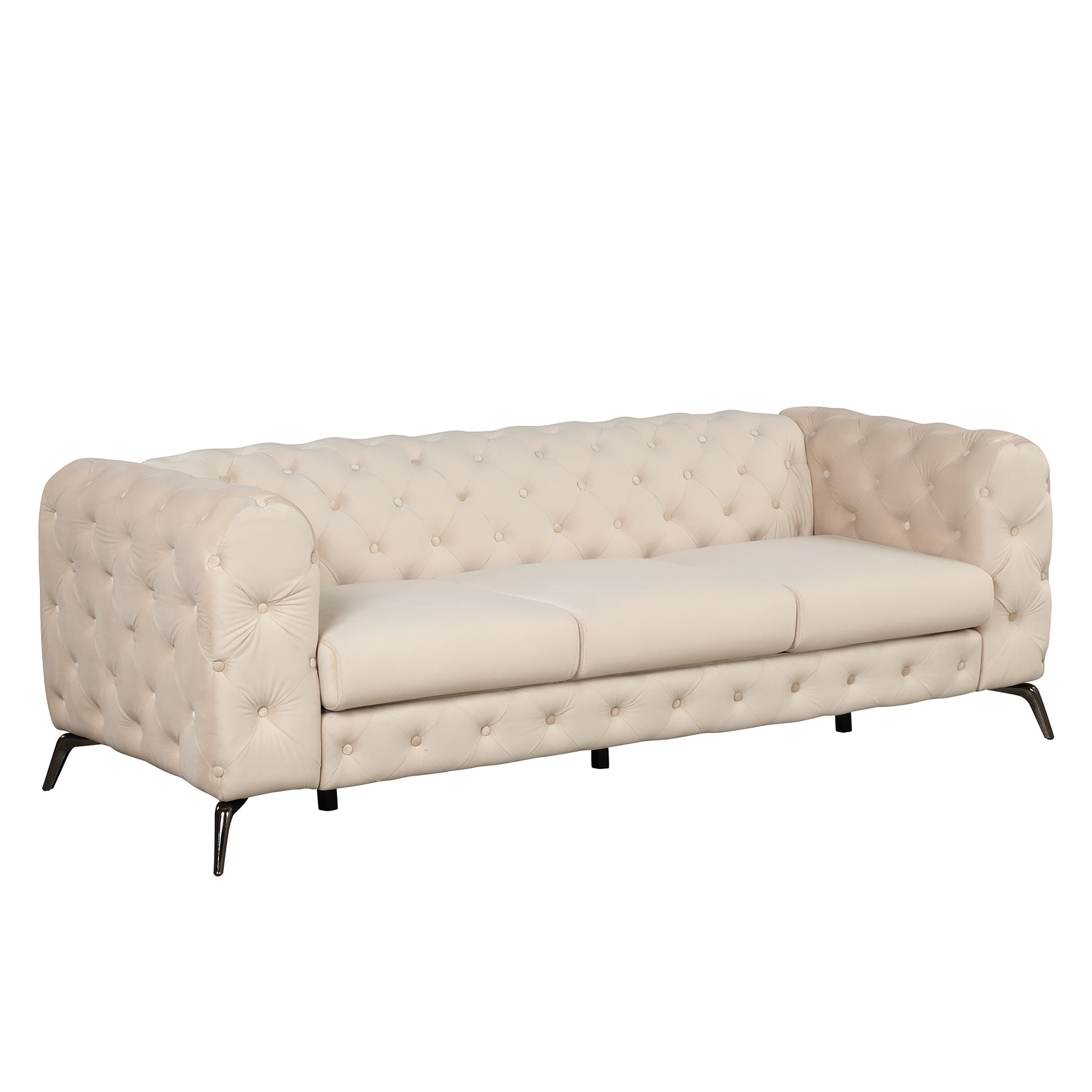 85.5" Velvet Upholstered Sofa With Sturdy Metal Legs,Modern Sofa Couch With Button Tufted Back, 3 Seater Sofa Couch For Living Room,Apartment,Home Office,Beige Beige Foam Velvet