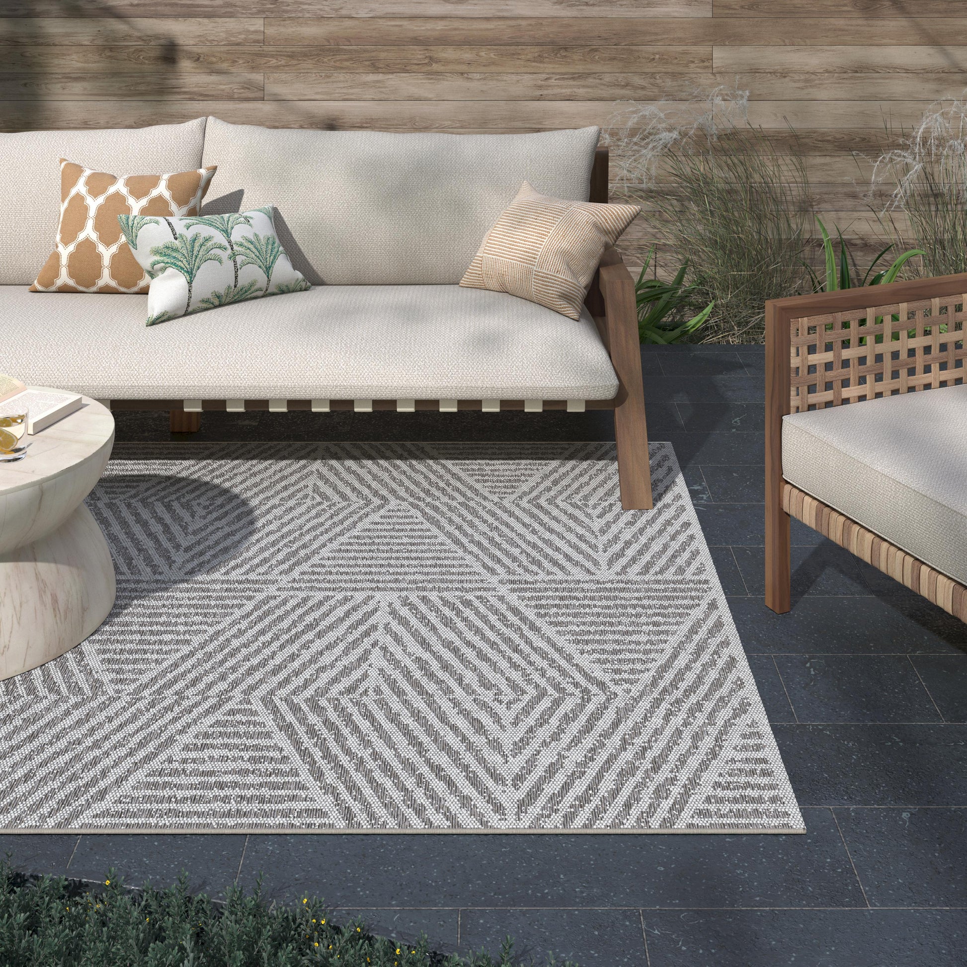 Pyramids Stone Neutral Indoor Outdoor Polypropylene Area Rug 5X8 Light Gray Polypropylene