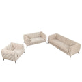 Modern 3 Piece Sofa Sets With Sturdy Metal Legs,Velvet Upholstered Couches Sets Including Three Seat Sofa, Loveseat And Single Chair For Living Room Furniture Set,Beige Beige Foam Velvet