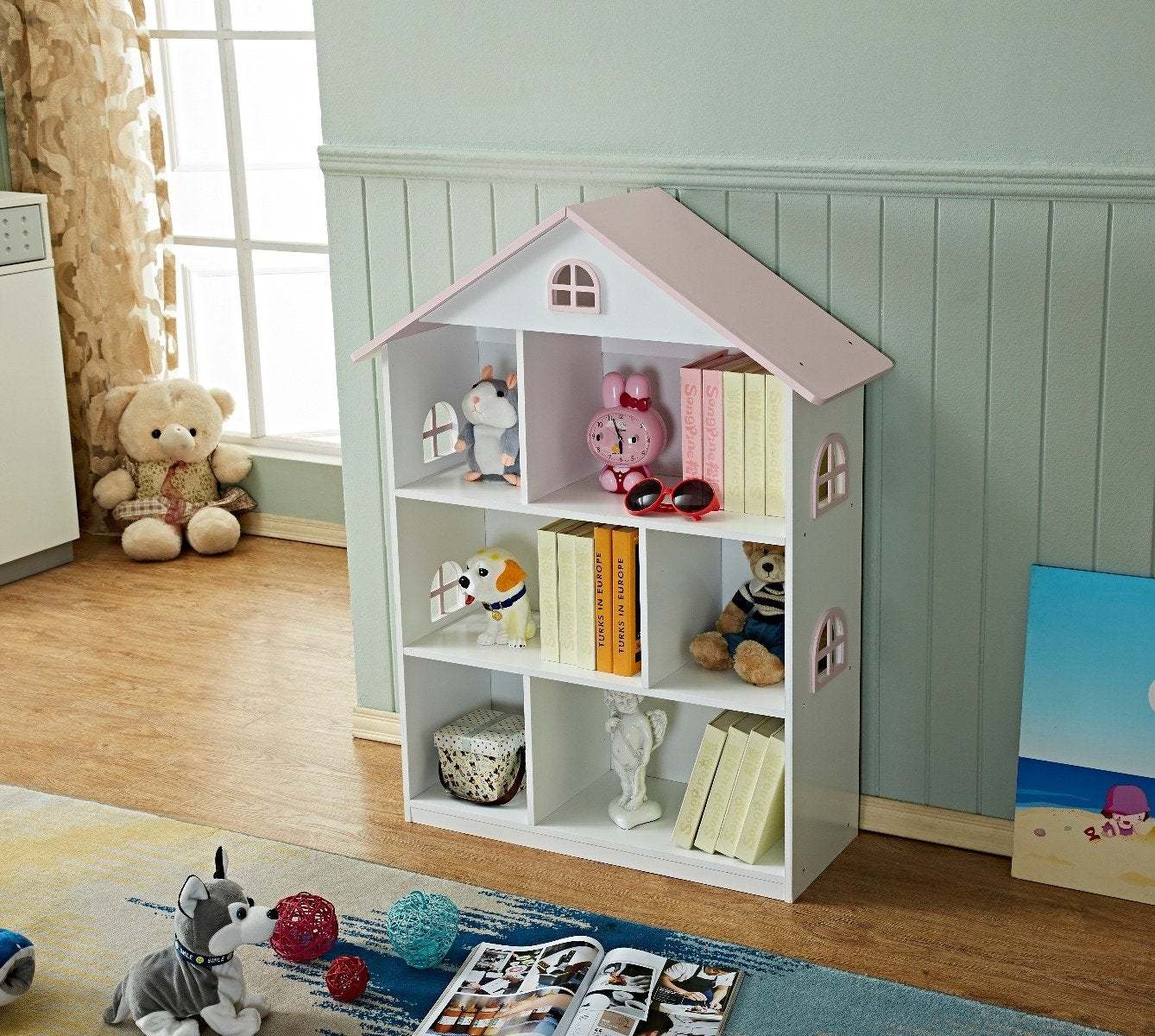 Veronica Girls Pink Roof Dollhouse Bookcase