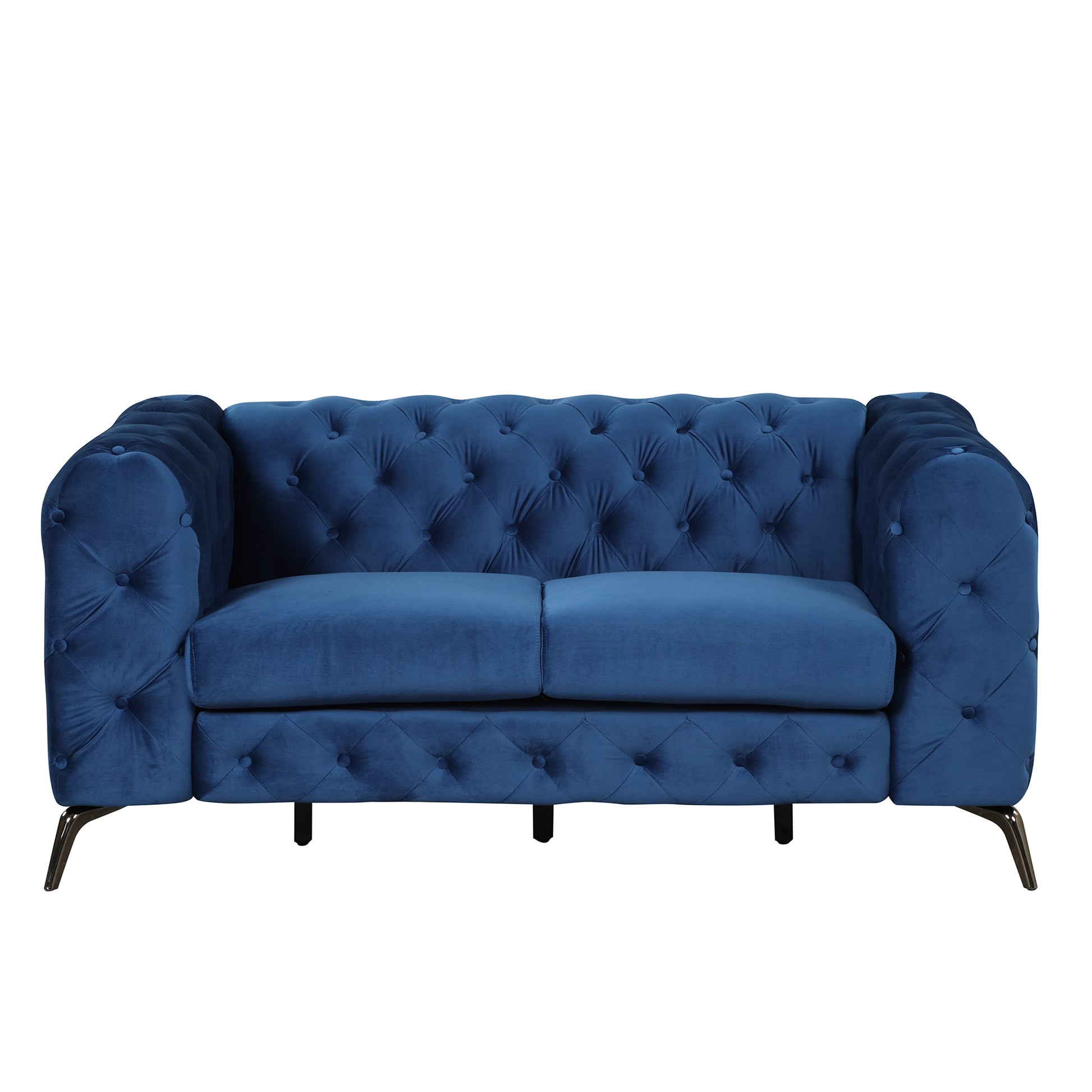 63" Velvet Upholstered Loveseat Sofa,Modern Loveseat Sofa With Button Tufted Back,2 Person Loveseat Sofa Couch For Living Room,Bedroom,Or Small Space,Blue Blue Foam Velvet