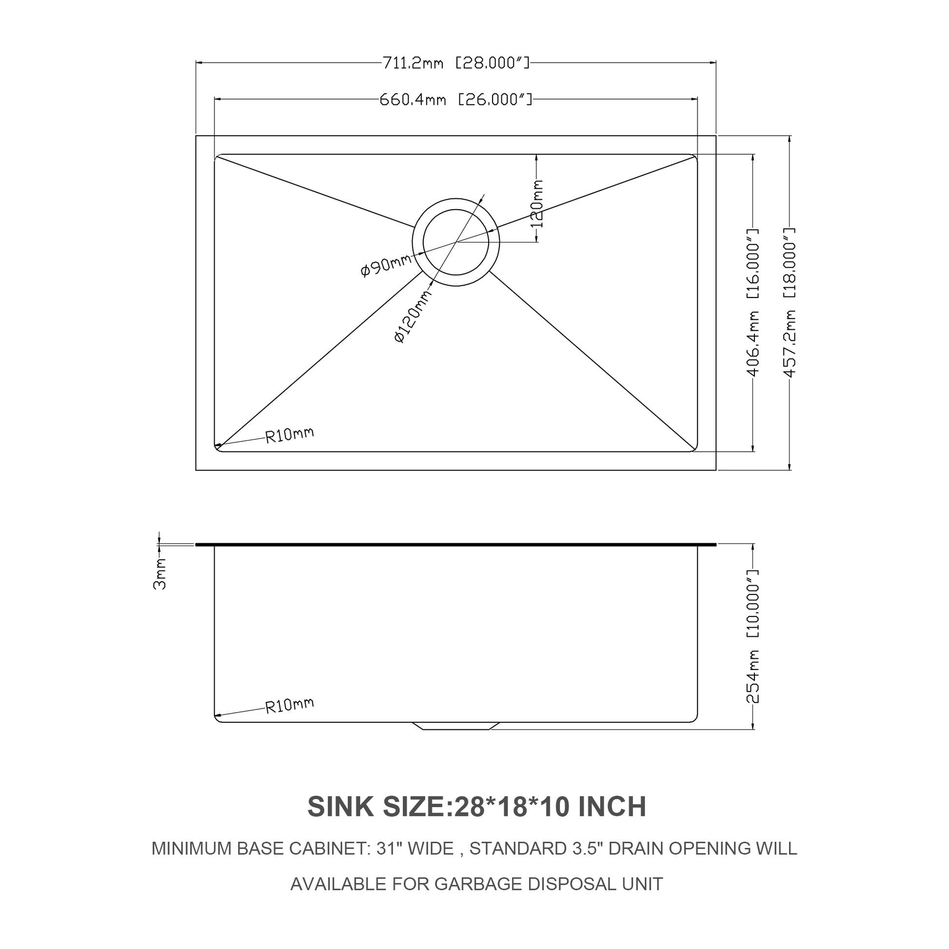 28 Inch Undermount Sink 28"X18"X10" Gunmetal Black Undermount Kitchen Sink 16 Gauge 10 Inch Deep Single Bowl Kitchen Sink Basin Gunmetal Black Stainless Steel