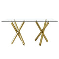 Only Table Legs.Large Modern Minimalist Rectangular Glass Dining Table For 6 8 With Golden Chrome Metal Legs.Kitchen Dining Living Meeting Room Banquet Hall Gold Metal