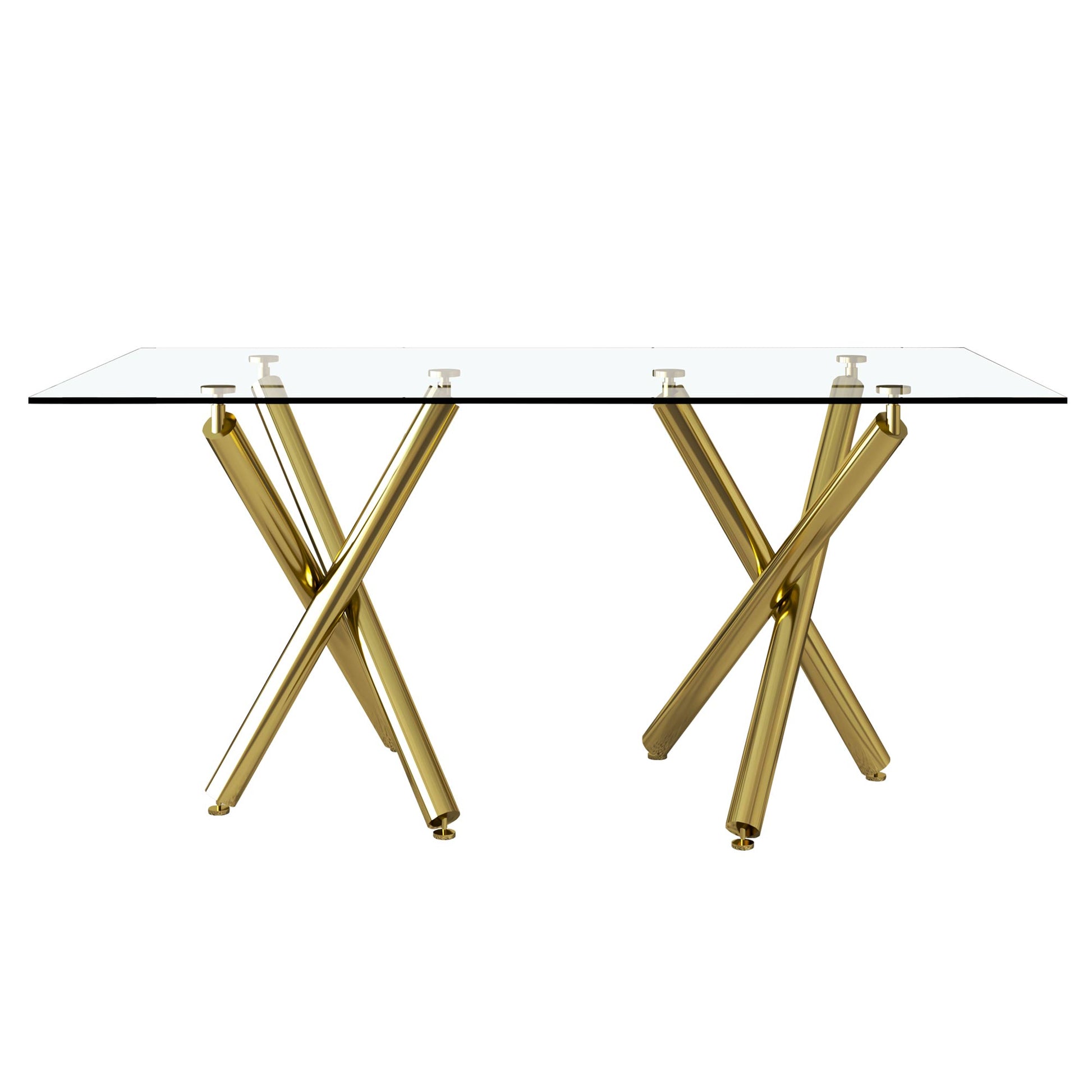Only Table Legs.Large Modern Minimalist Rectangular Glass Dining Table For 6 8 With Golden Chrome Metal Legs.Kitchen Dining Living Meeting Room Banquet Hall Gold Metal