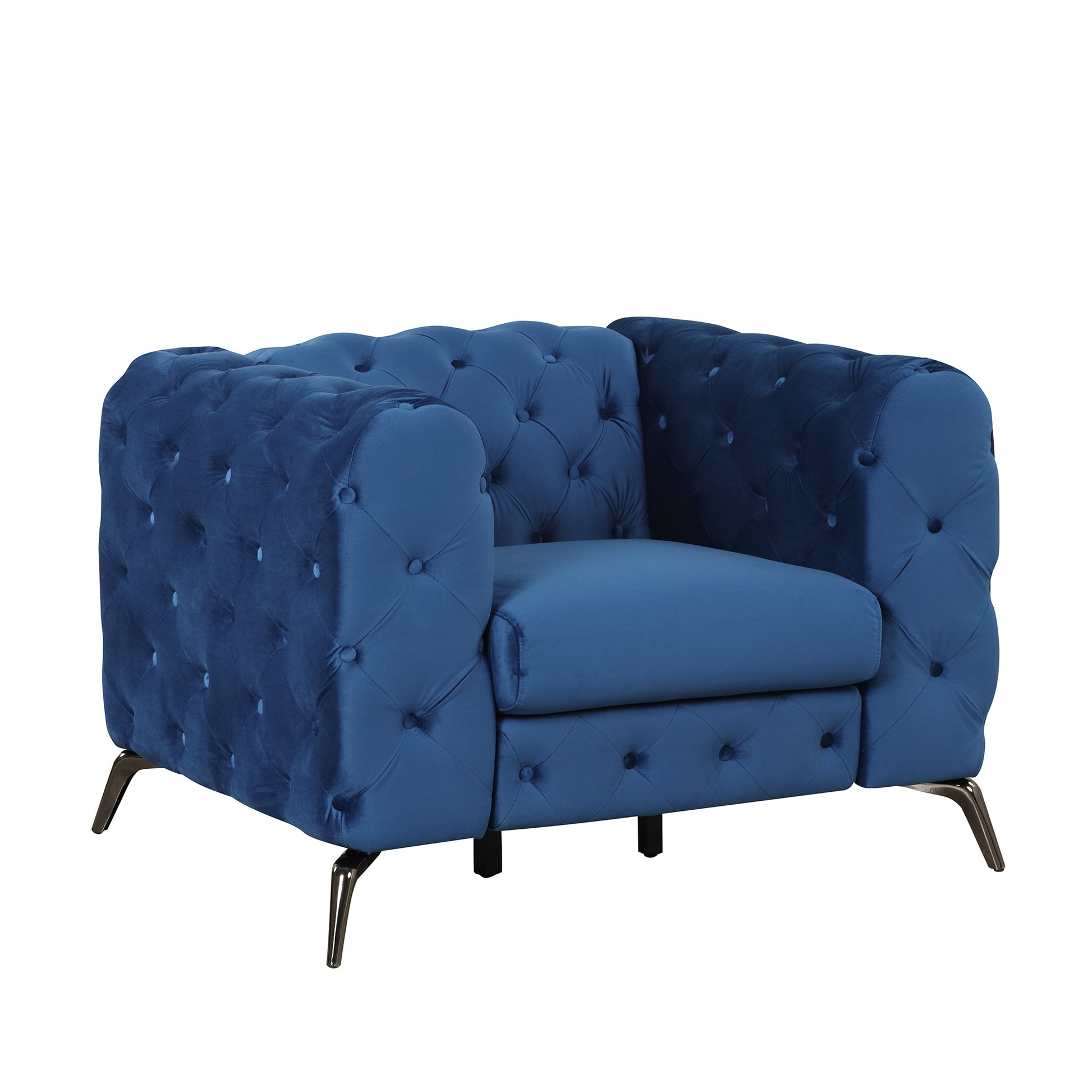 40.5" Velvet Upholstered Accent Sofa,Modern Single Sofa Chair With Button Tufted Back,Modern Single Couch For Living Room,Bedroom,Or Small Space,Blue Blue Foam Velvet