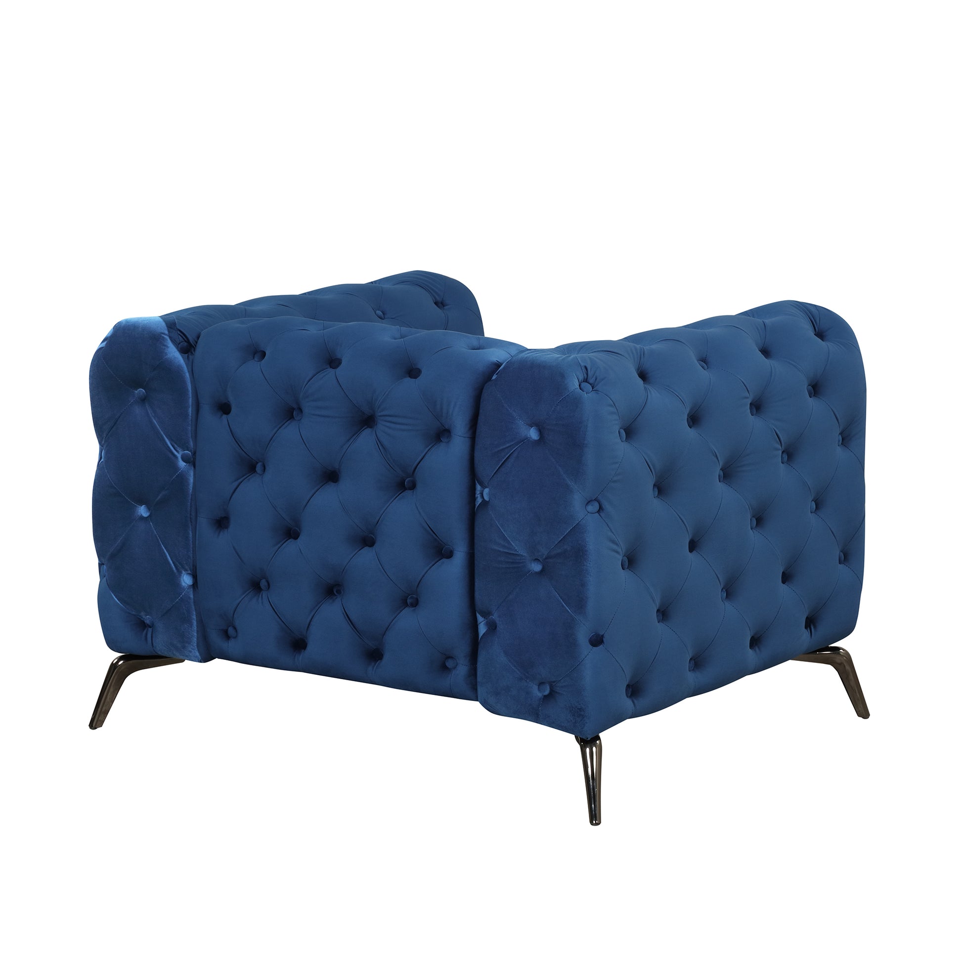 40.5" Velvet Upholstered Accent Sofa,Modern Single Sofa Chair With Button Tufted Back,Modern Single Couch For Living Room,Bedroom,Or Small Space,Blue Blue Foam Velvet