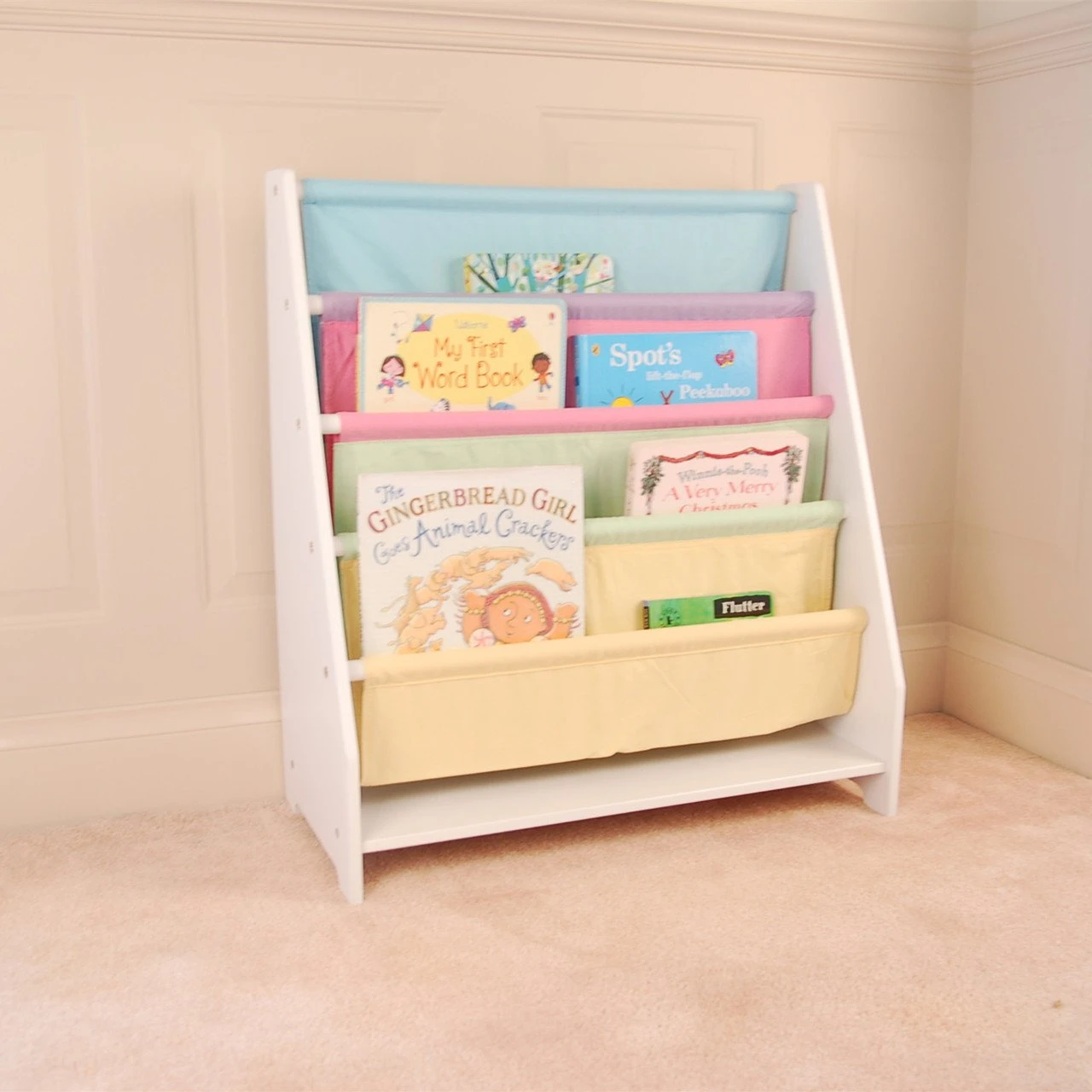 Charlie White Kids Wooden Canvas Sling Magazine Bookcase White Mdf