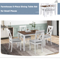 Rustic Minimalist Wood 5 Piece Dining Table Set With 4 X Back Chairs For Small Places, White White Wood Dining Room Solid Wood Rubberwood Rectangular Dining Table With Chair Upholstered Chair Wood White Slat Back Seats 4 Rustic 4 Leg Foam Solid Wood