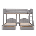 Full Over Twin & Twin Bunk Bed, Velvet Triple Bunk Bed With Drawers And Guardrails, Gray Gray Velvet