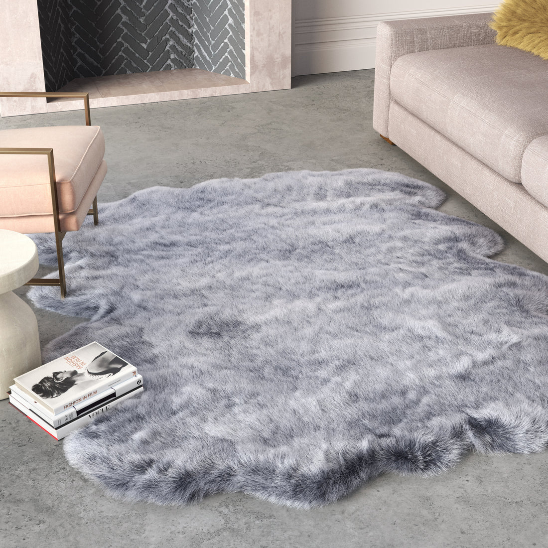 Black Faux Fur Area Rug 2X3 Charcoal Grey Acrylic