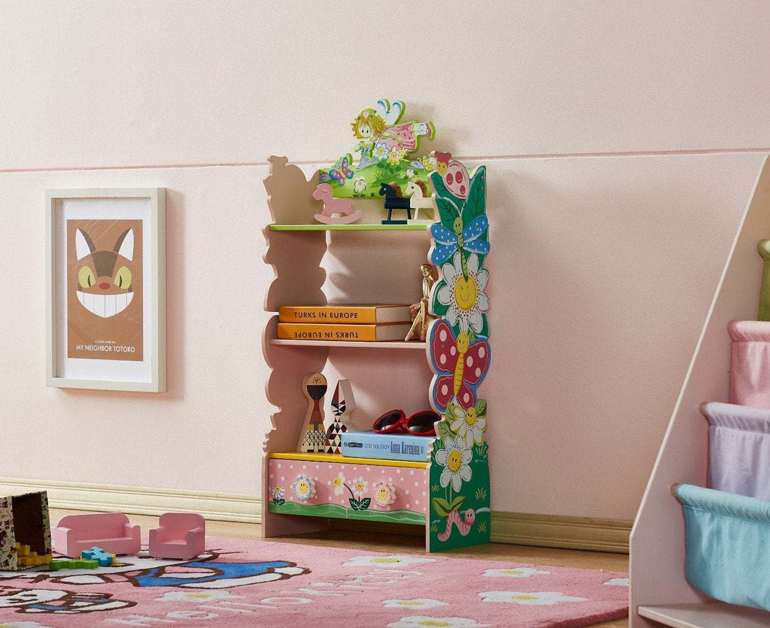 Olivia The Fairy Girls Hand Painted 3 Tier Flower Bookcase With Drawers Pink Mdf