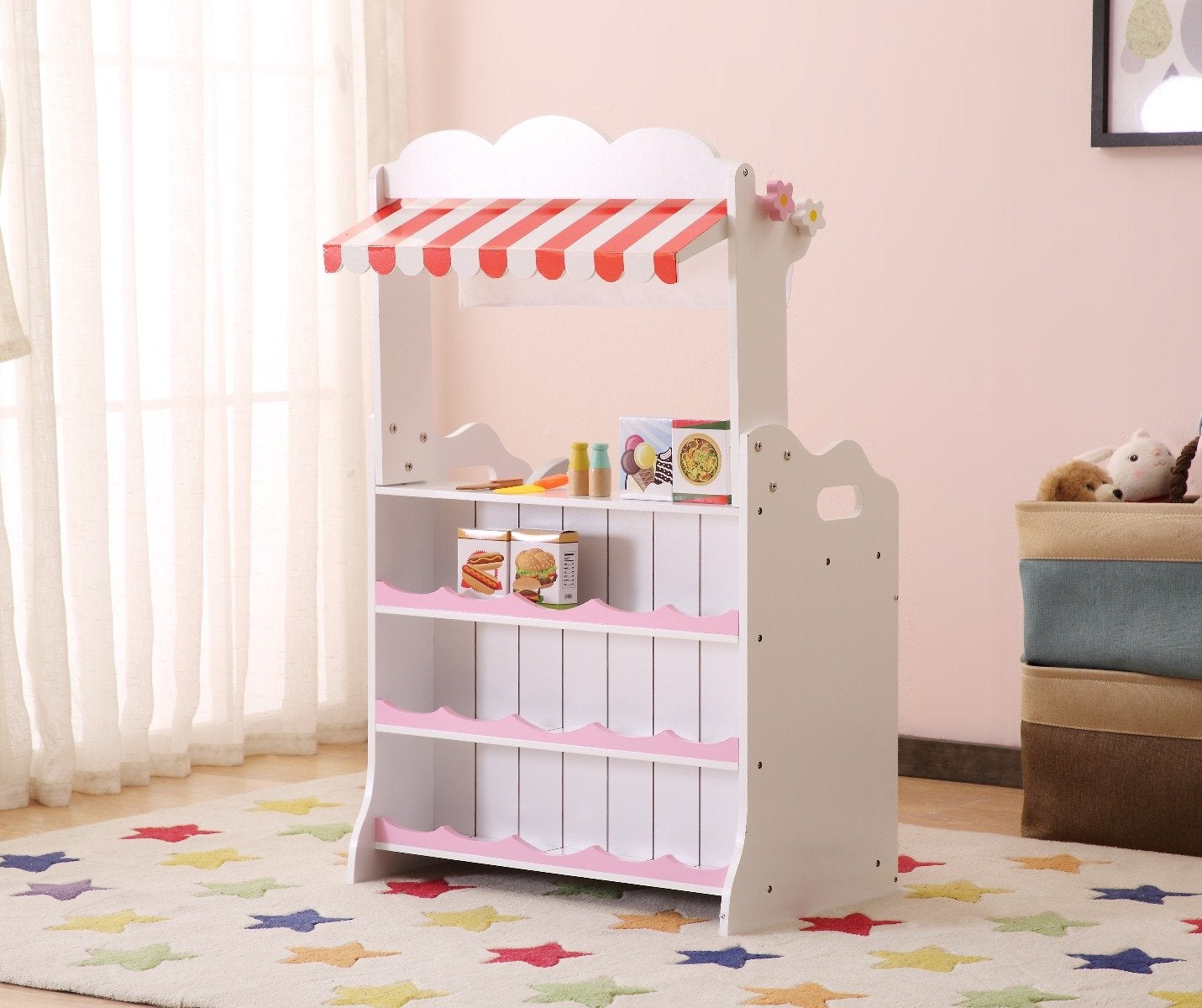 2 In 1 Pink Pretend Kitchen And Market Stal Pink Mdf