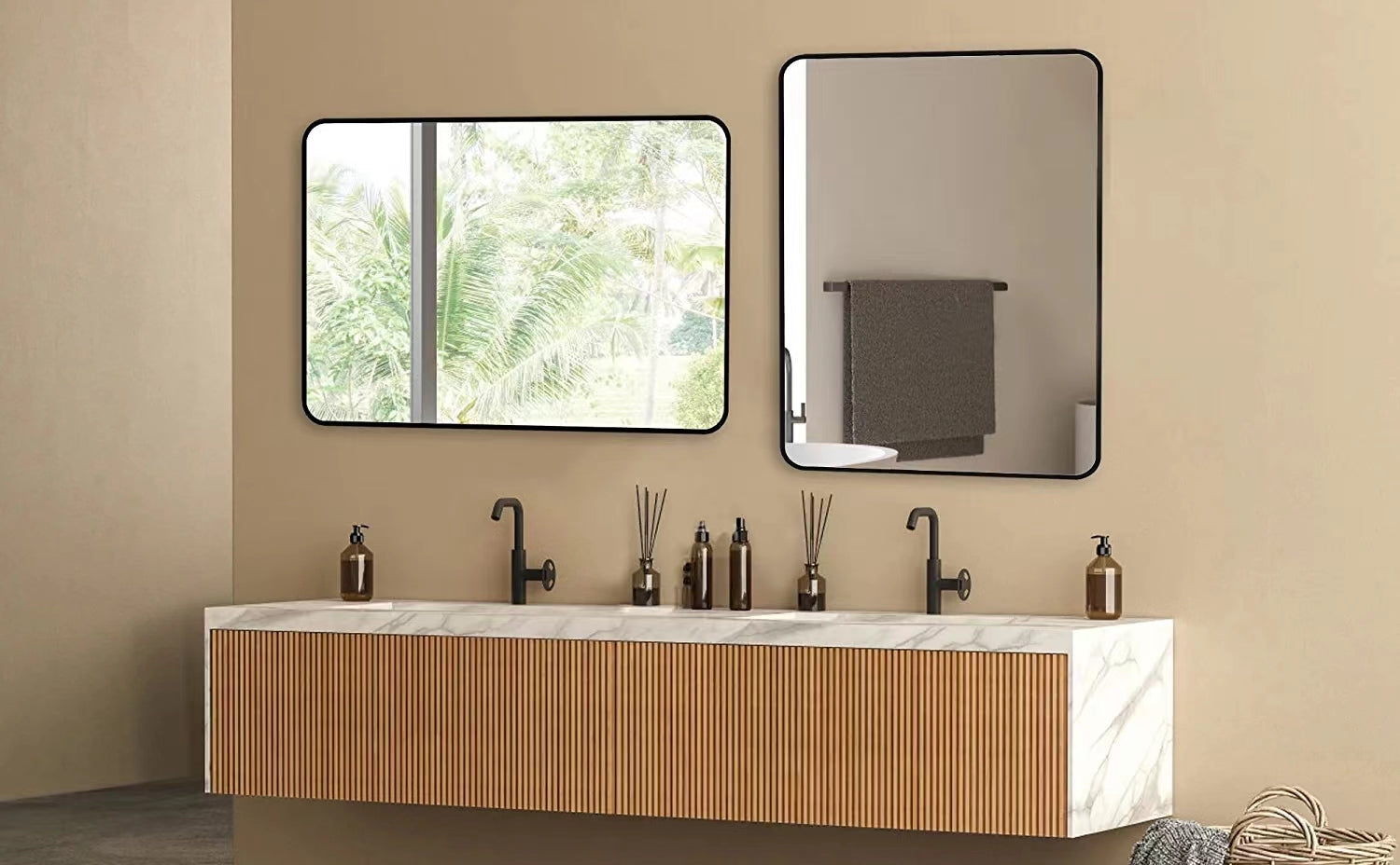 Black 24 "x32" Metal Rectangular Bathroom Wall Mirror black-mdf+glass-aluminium