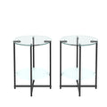2 Piece Set Clear Tempered Glass End Table, Round Coffee Table For Bedroom Living Room Office Transparent Glass