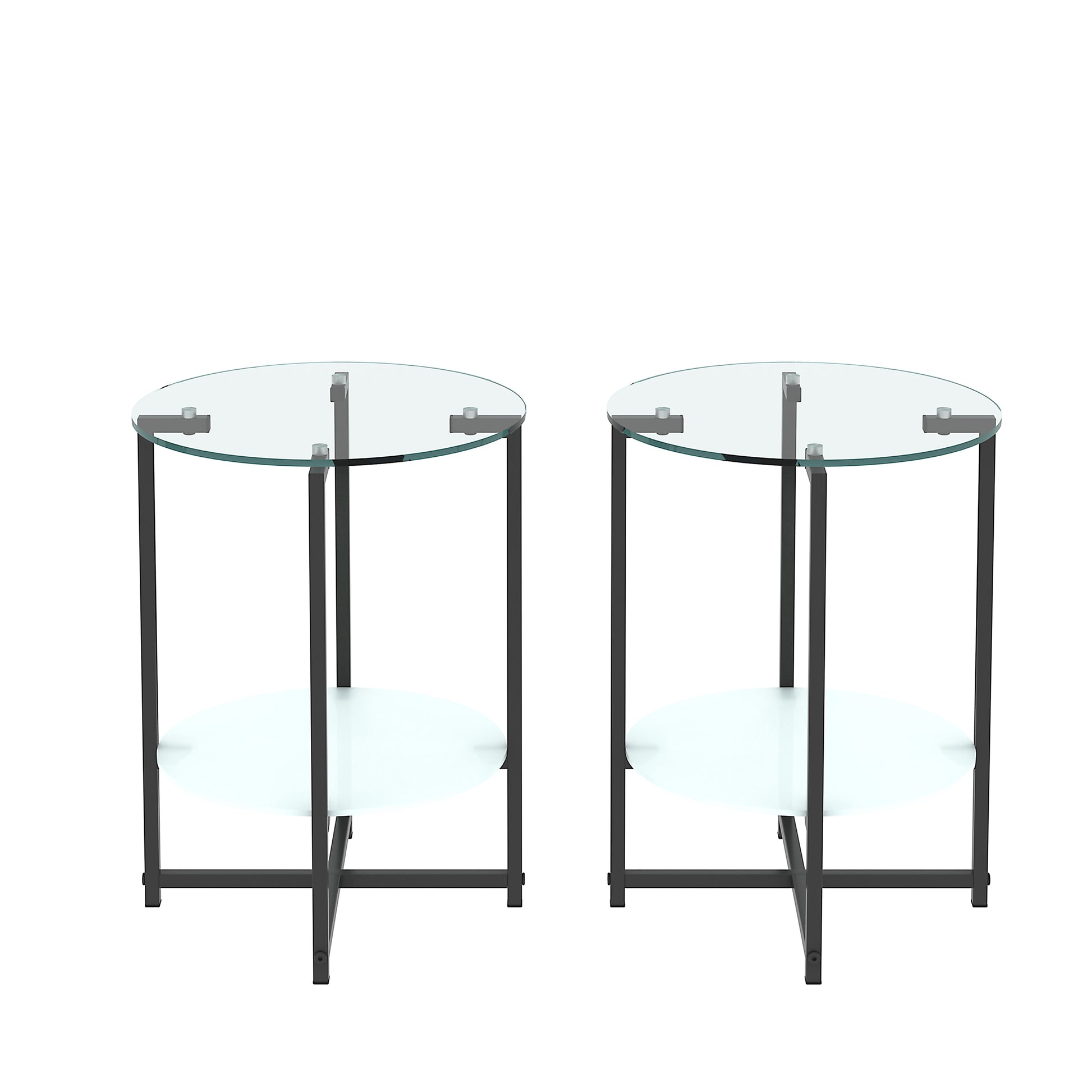 2 Piece Set Clear Tempered Glass End Table, Round Coffee Table For Bedroom Living Room Office Transparent Glass